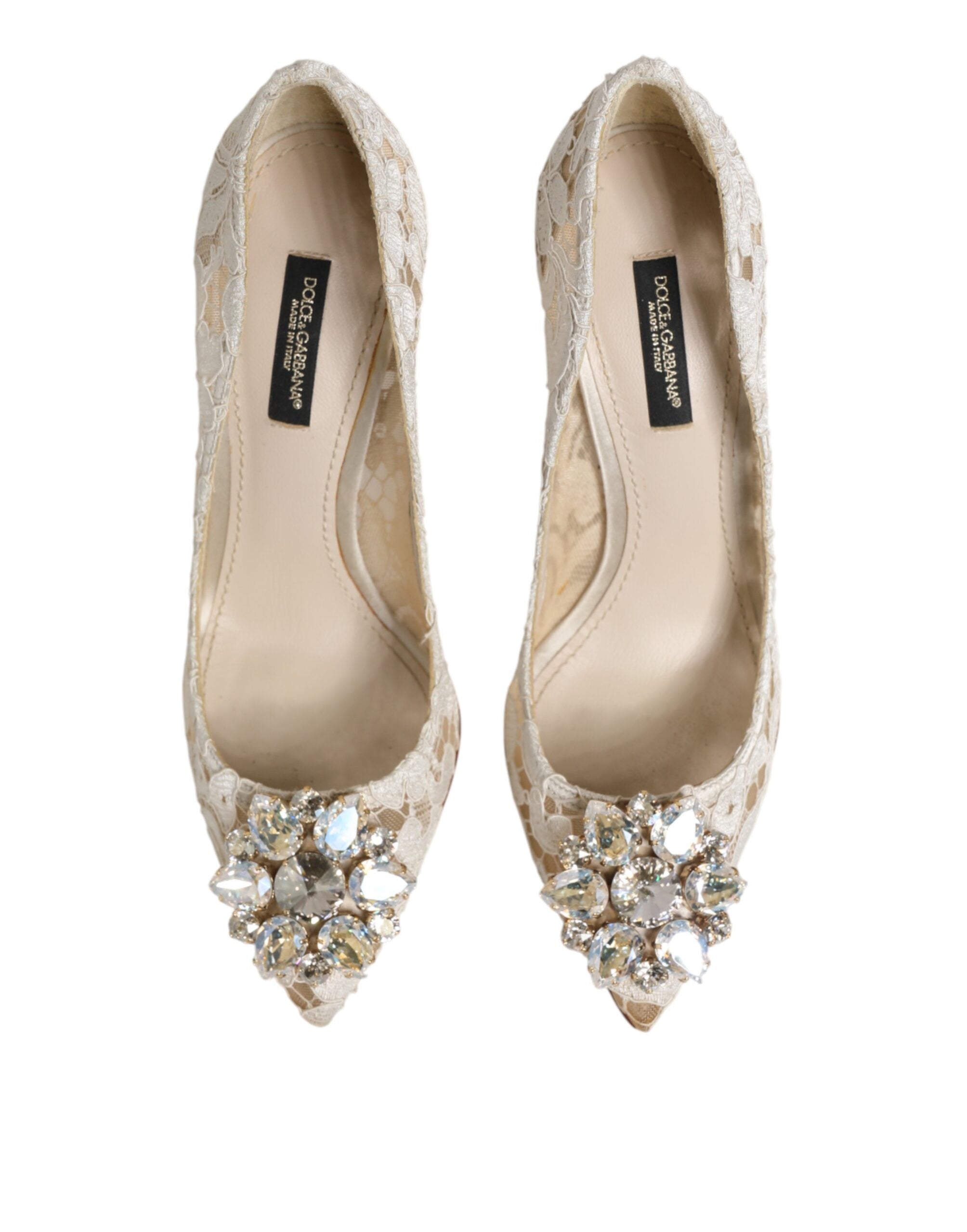 Dolce & Gabbana White Taormina Lace Crystal Heel Pumps Shoes