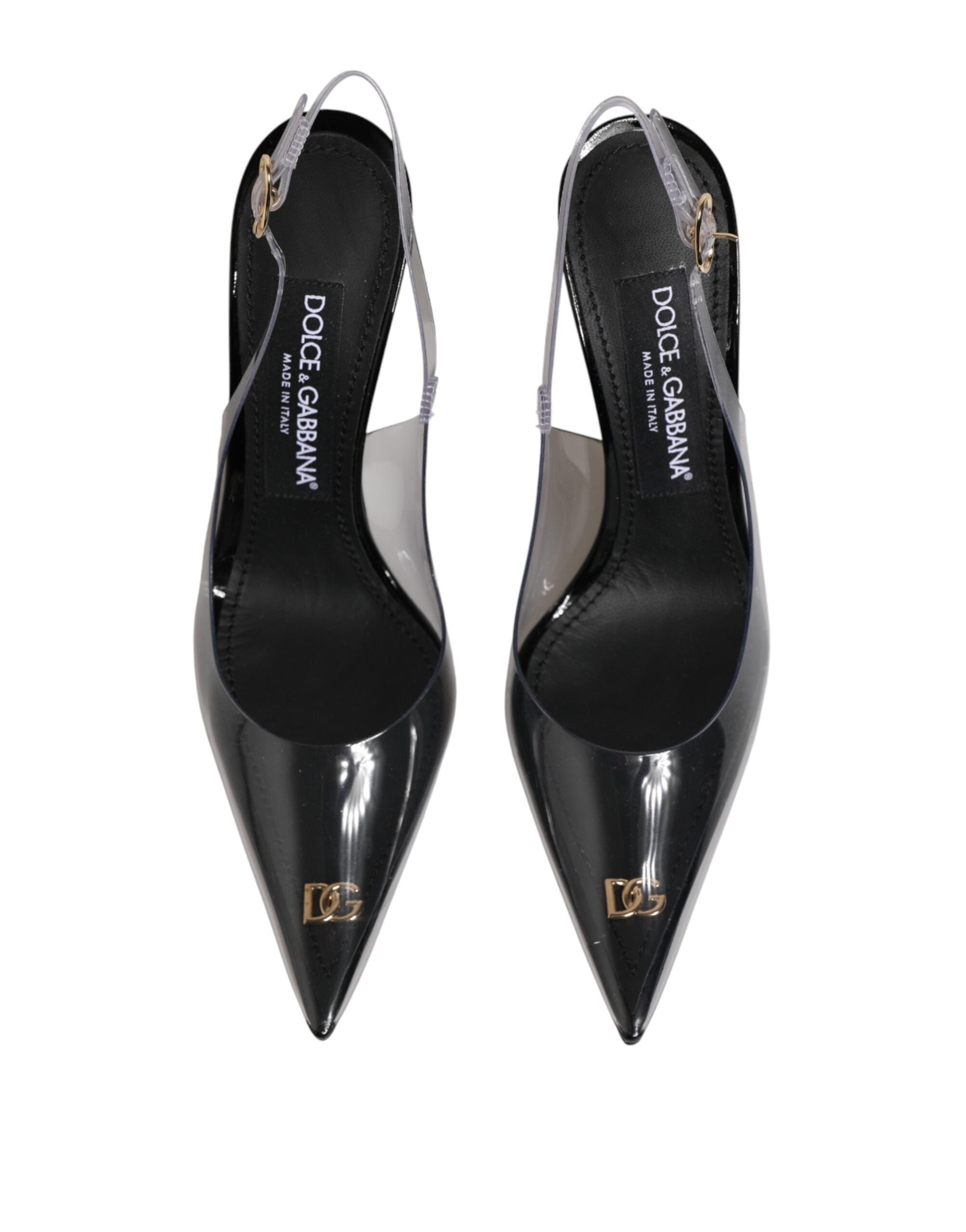 Dolce & Gabbana Sorte Læder Slingback Pumps Sko i Klar PVC