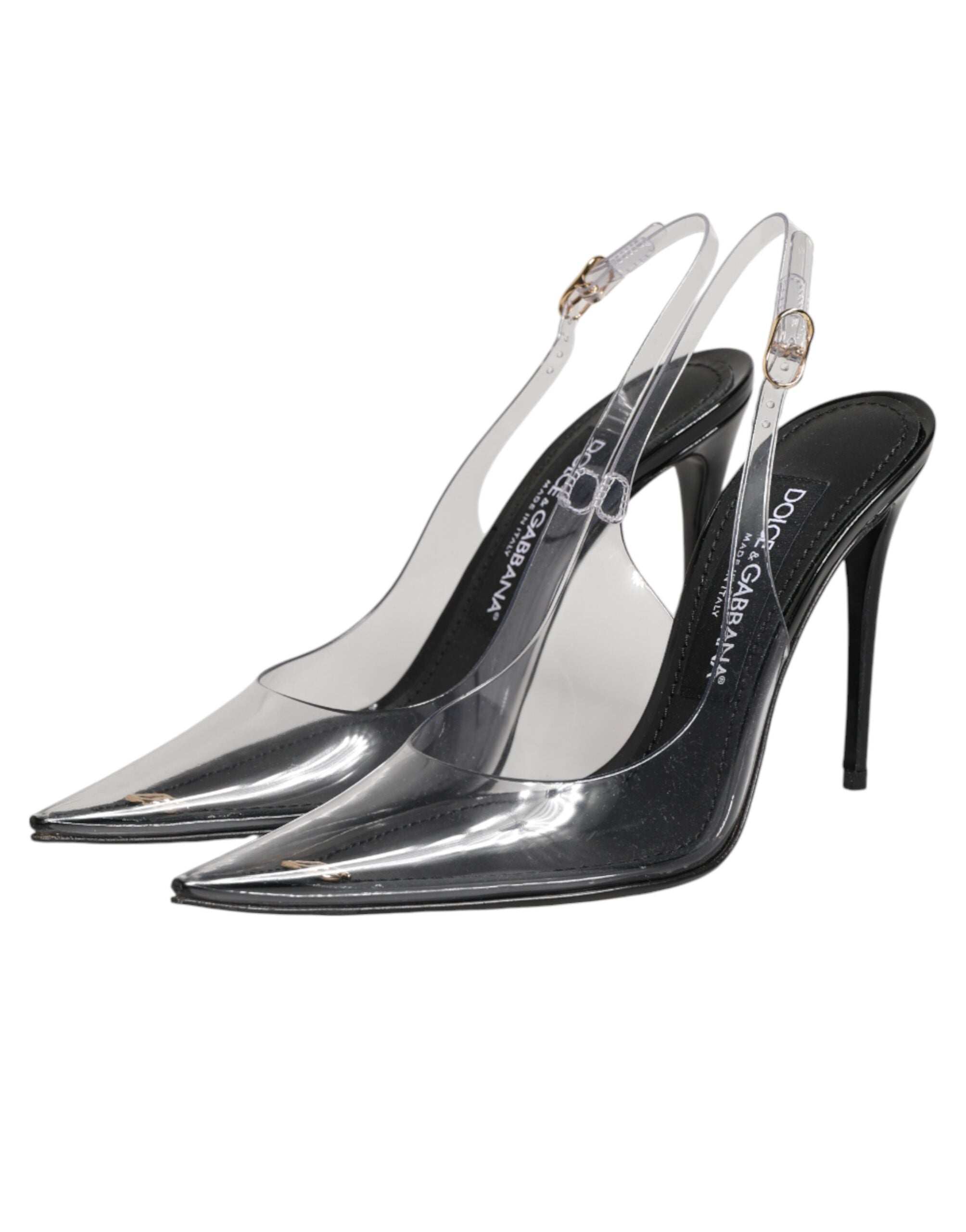Dolce & Gabbana Sorte Læder Slingback Pumps Sko i Klar PVC