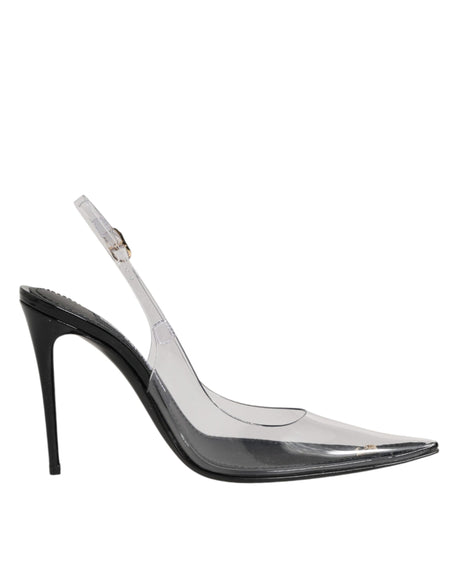 Dolce &amp; Gabbana Sorte Læder Slingback Pumps Sko i Klar PVC