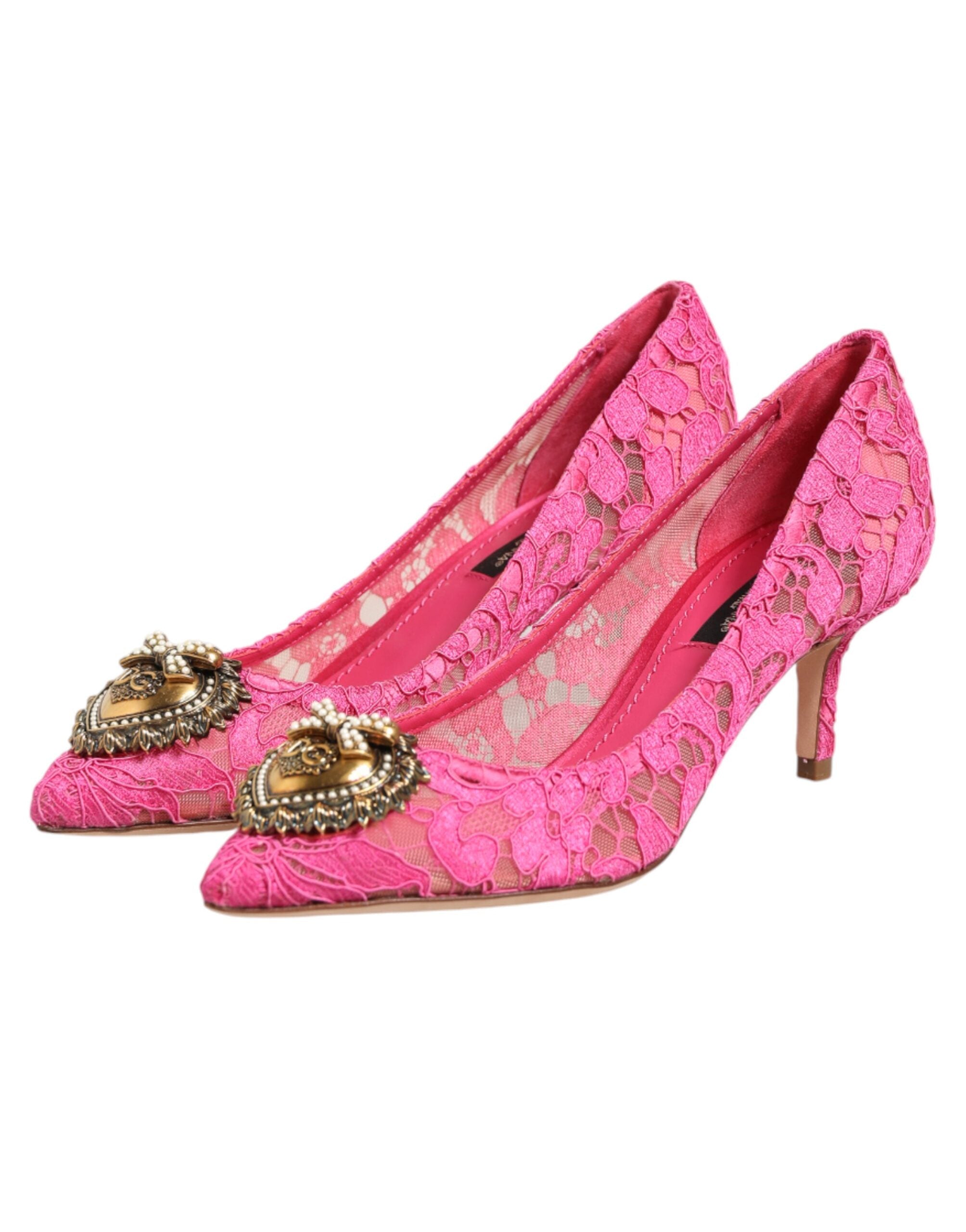 Dolce & Gabbana Pink Taormina Lace DEVOTION Pumps Sko