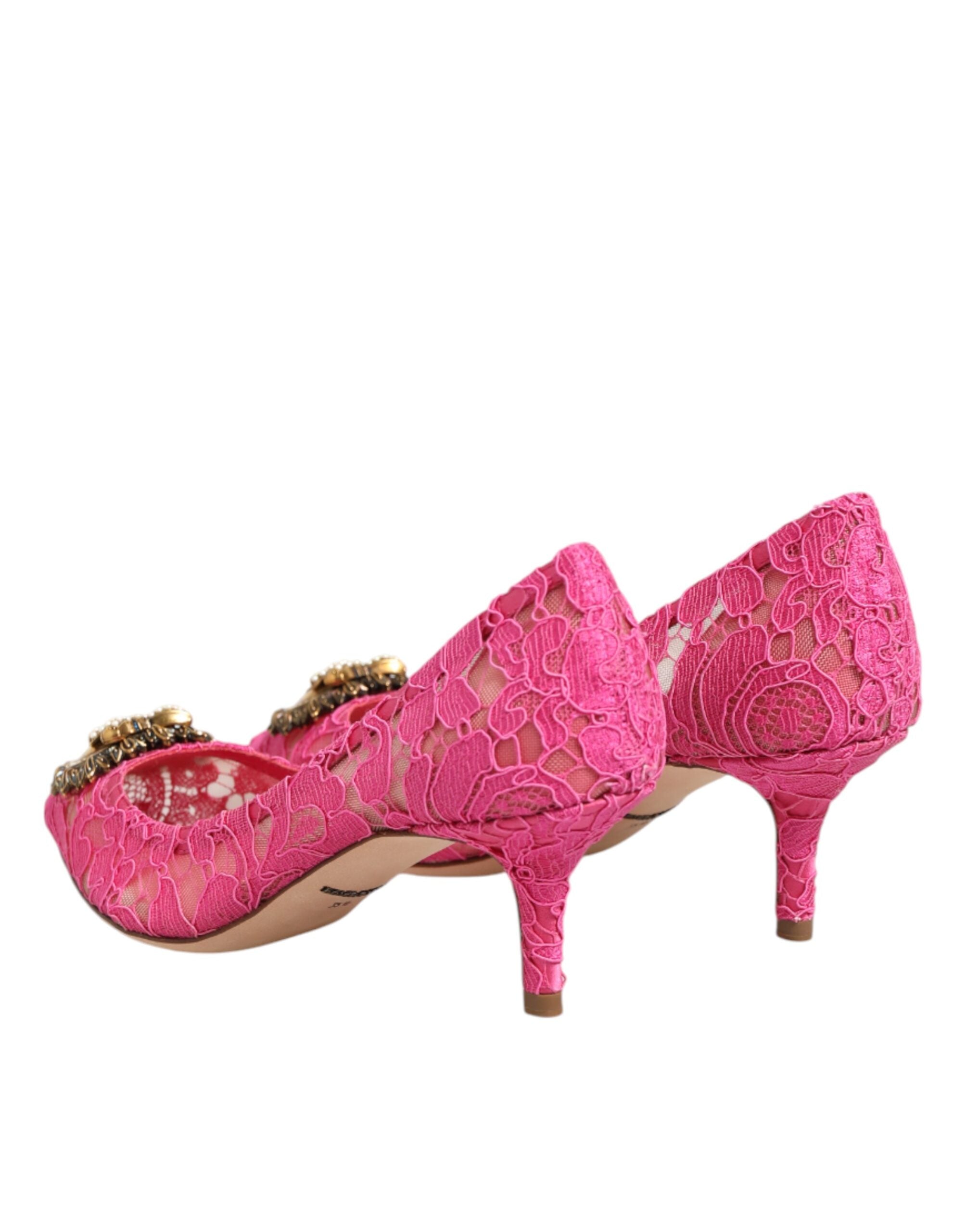 Dolce & Gabbana Pink Taormina Lace DEVOTION Pumps Sko