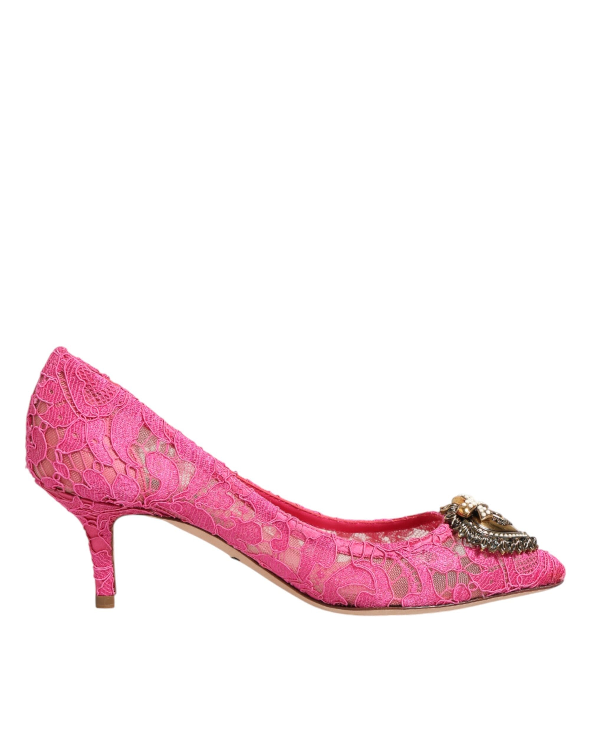 Dolce & Gabbana Pink Taormina Lace DEVOTION Pumps Sko