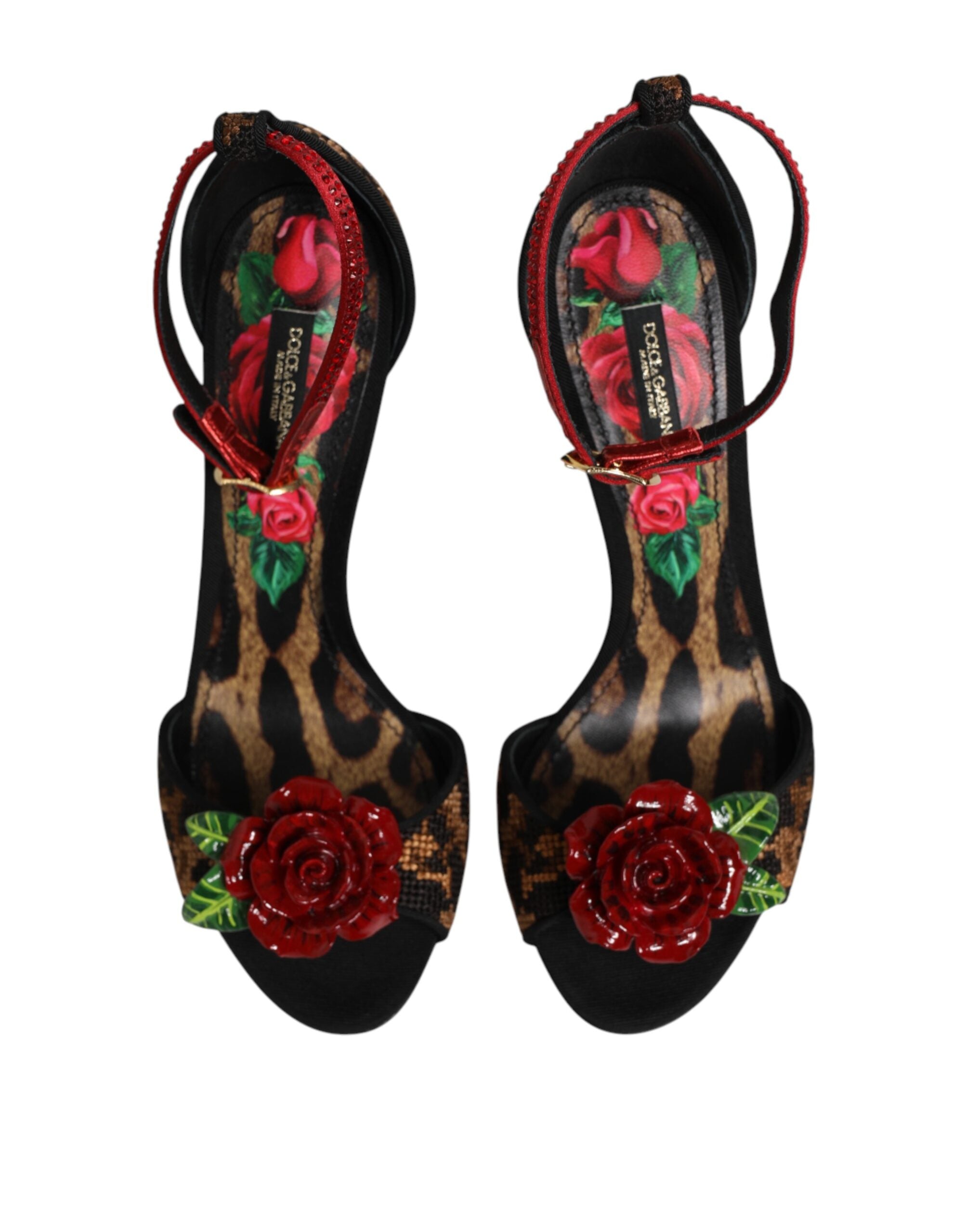 Dolce &amp; Gabbana Brune Leopard Krystal Roser Sandaler Sko