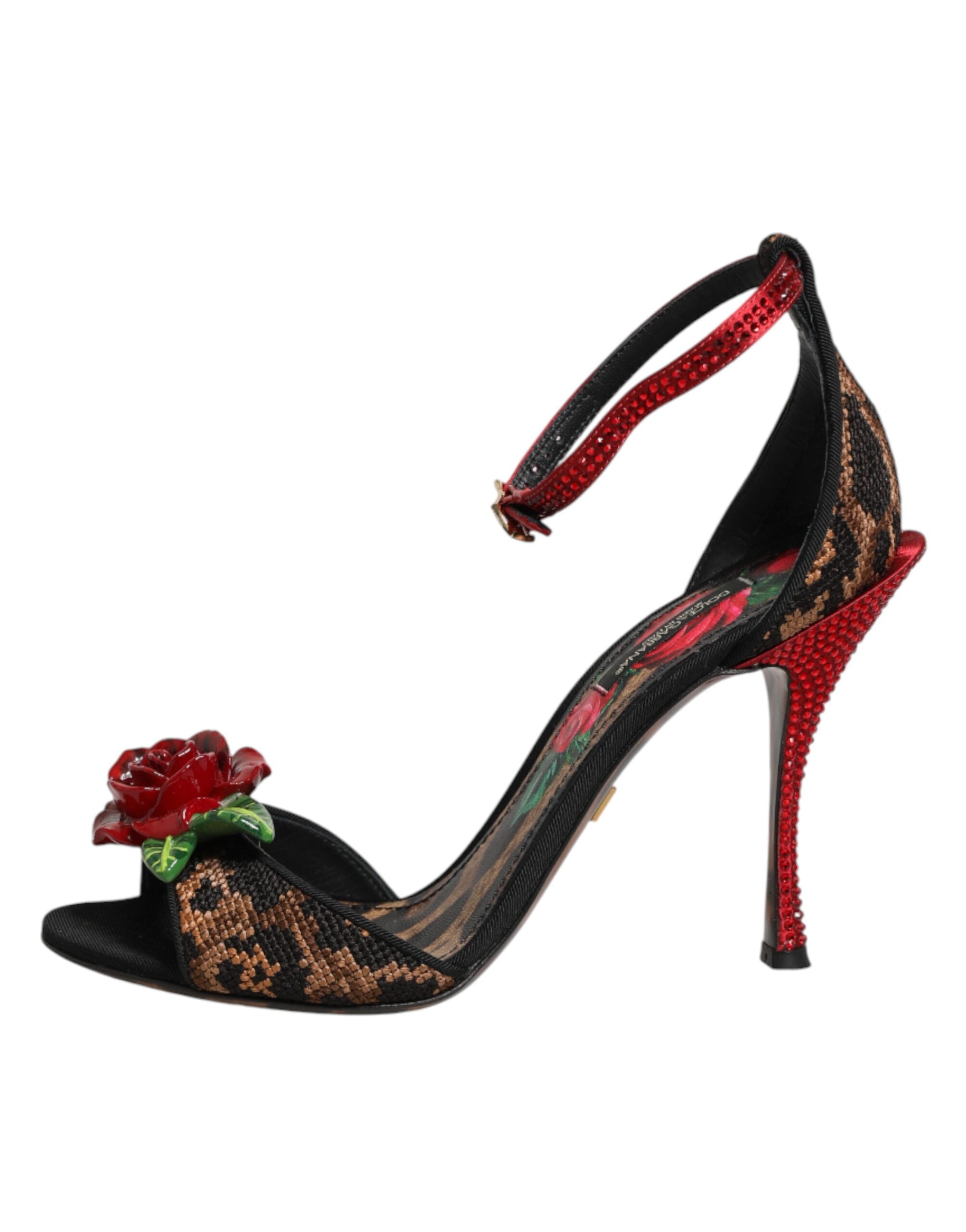 Dolce &amp; Gabbana Brune Leopard Krystal Roser Sandaler Sko