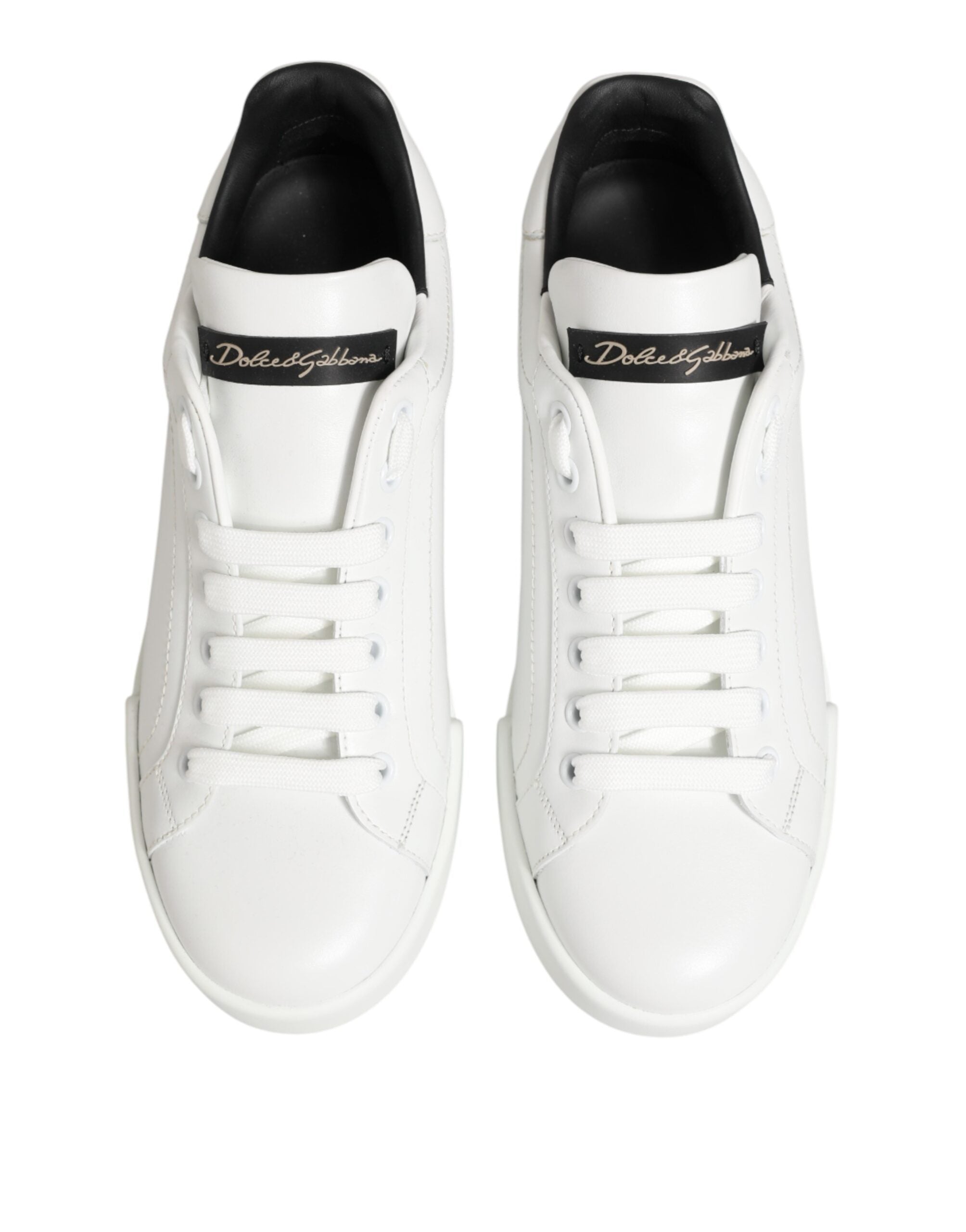 Dolce & Gabbana White Leather Lace Up Low Top Sneakers Shoes