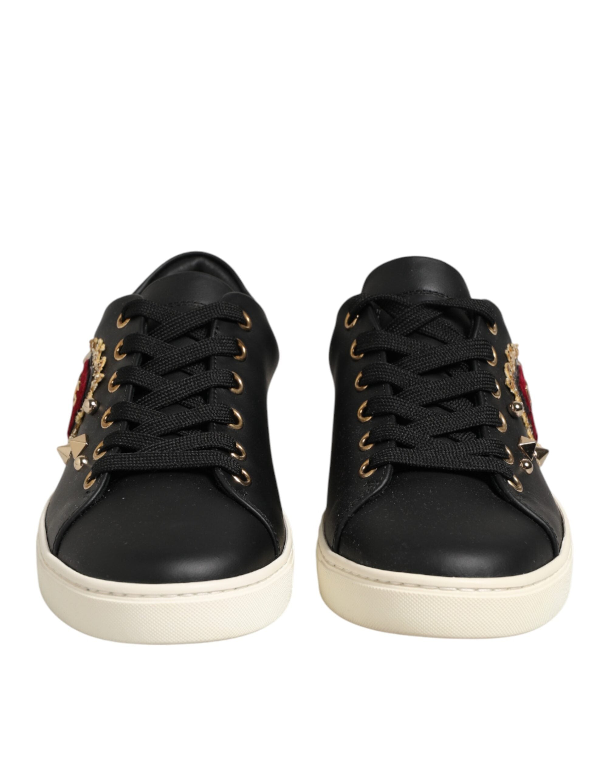 Dolce & Gabbana Black Leather Sacred Heart Sneakers Shoes
