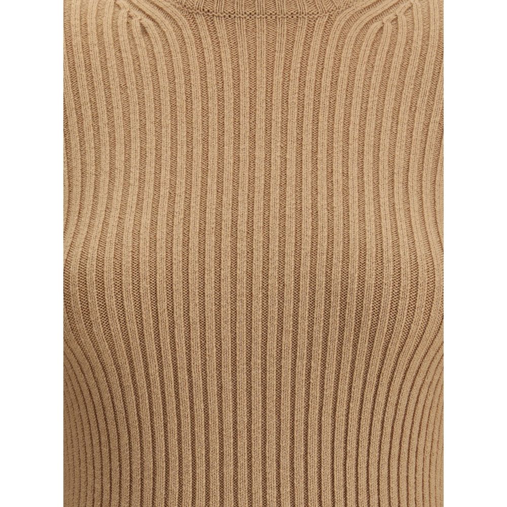 Max Mara Beige Uld Langærmet T-shirt