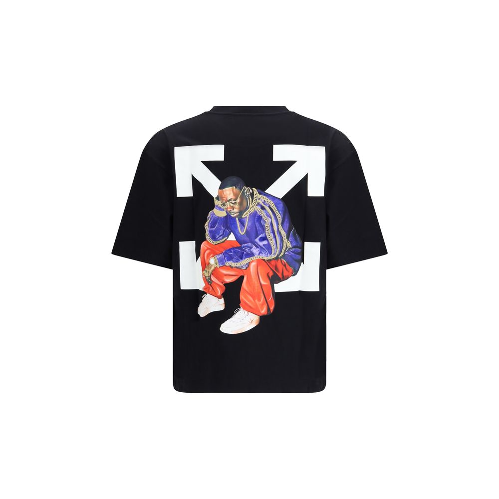 Off-white sort bomulds-T-shirt