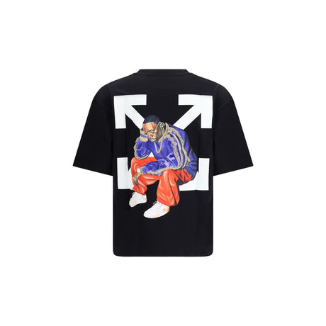 Off-white sort bomulds-T-shirt