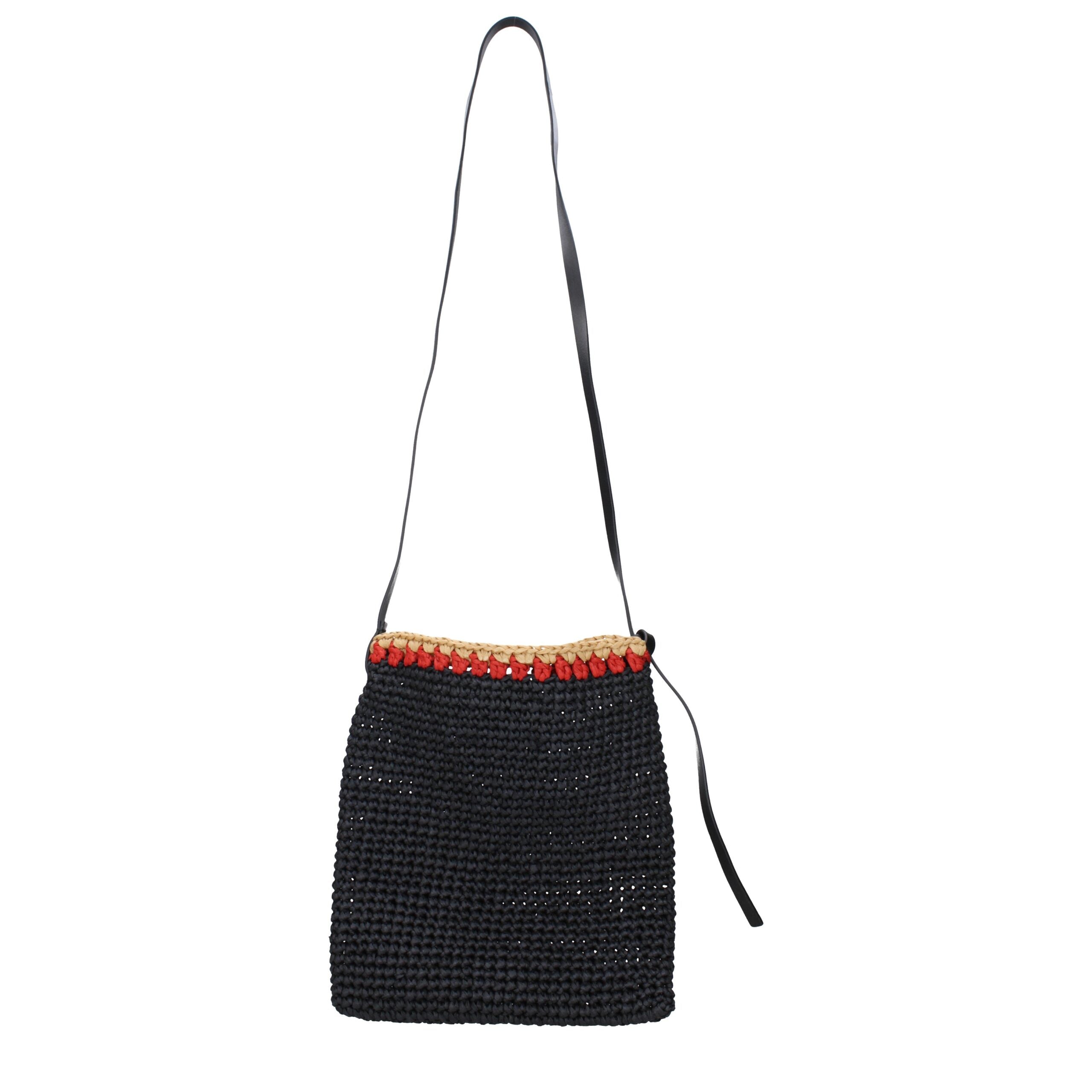 Jil Sander sort raffia crossbody-taske