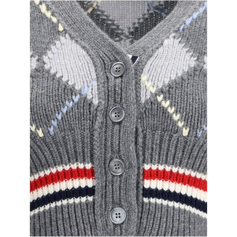 Thom Browne Grå Fleece Uldcardigan