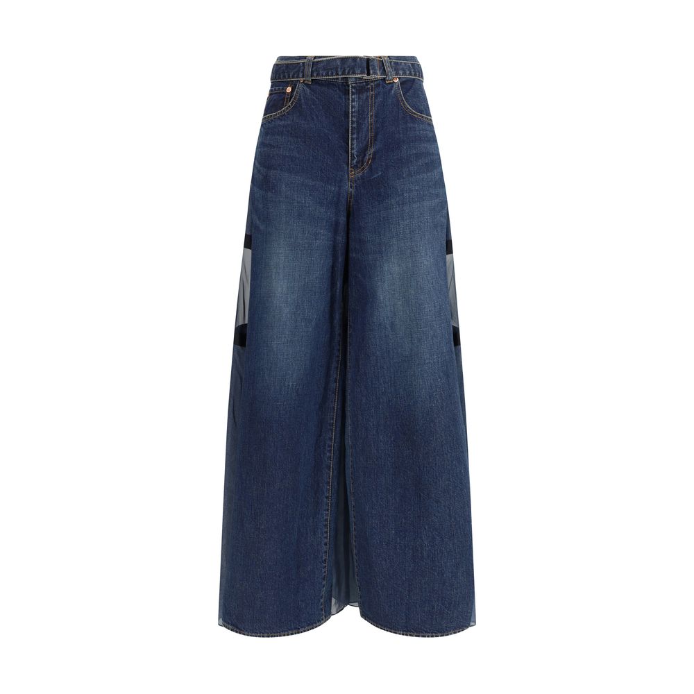 Sacai Blå Bomulds Cropped Jeans