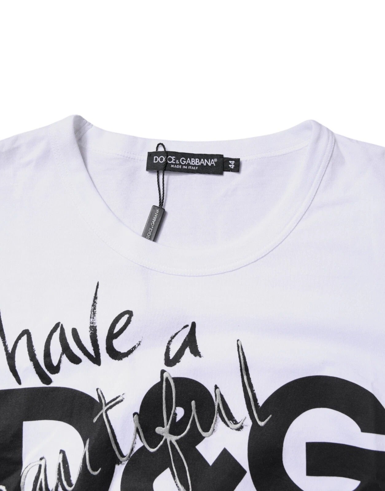 Dolce &amp; Gabbana hvid grafisk print bomuld T-shirt med rund hals