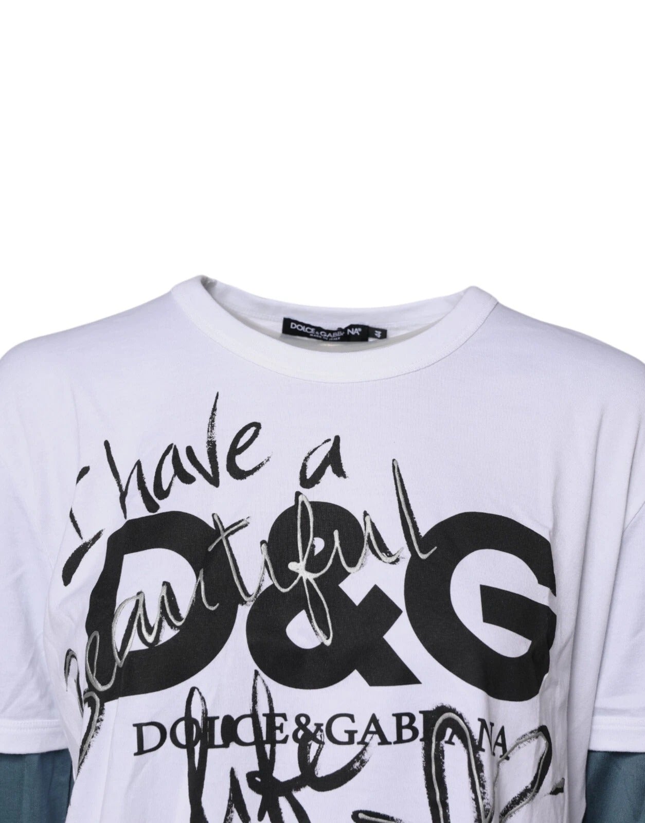 Dolce &amp; Gabbana hvid grafisk print bomuld T-shirt med rund hals