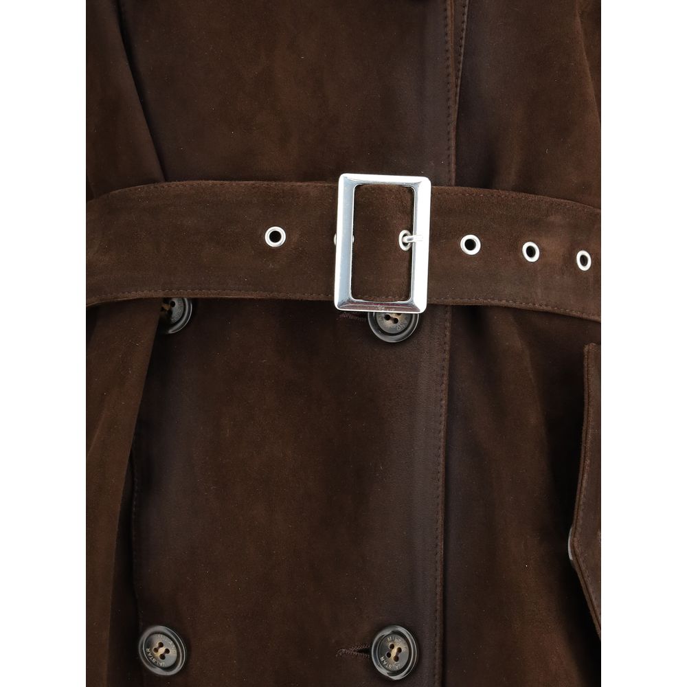 Valstar dobbeltradet trenchcoat med bælte i kraftig ruskind med vintage-look