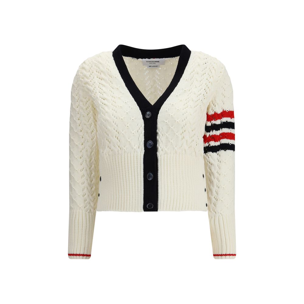 Thom Browne Hvid Fleece Uldcardigan