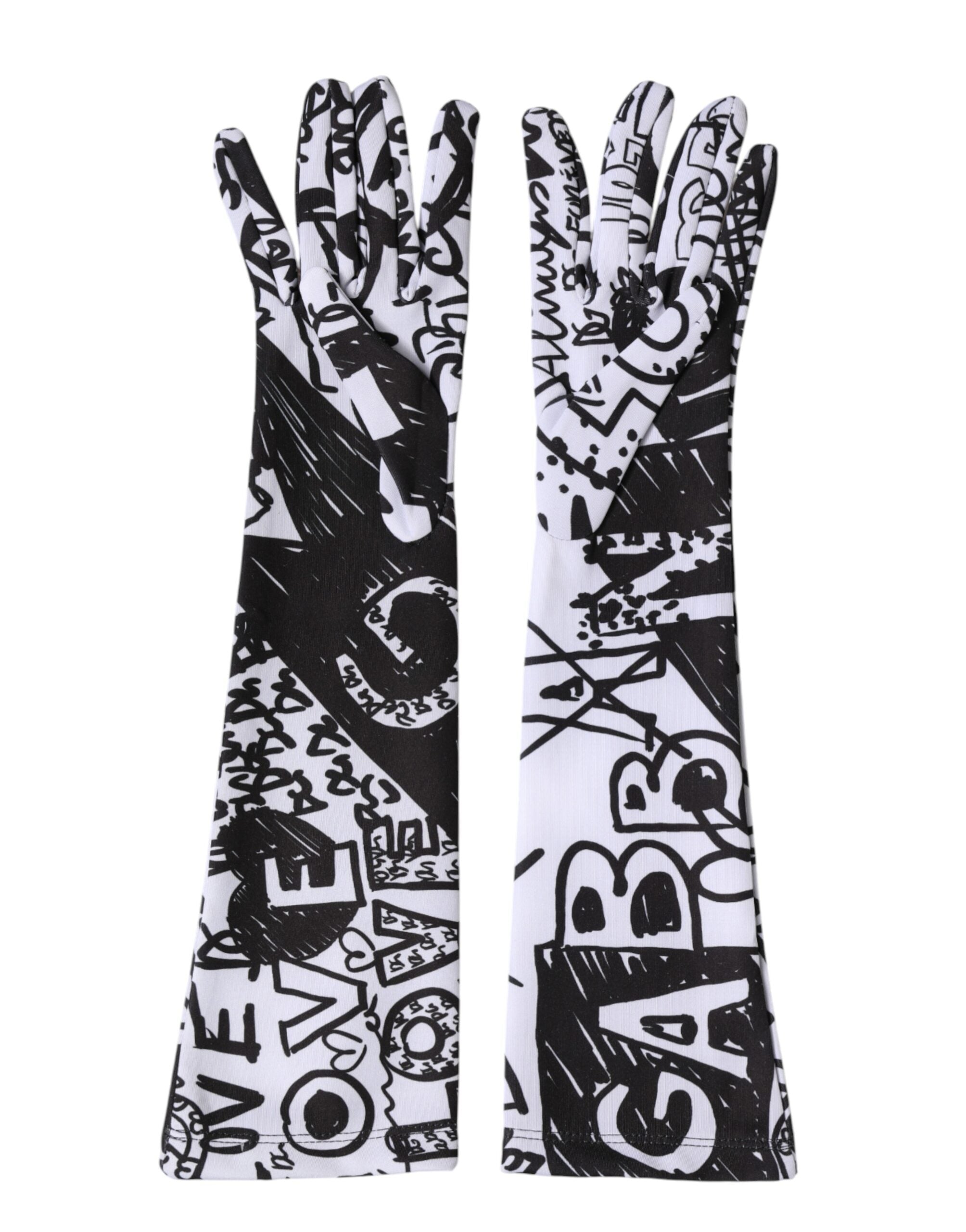 Dolce &amp; Gabbana Handsker Sorte Hvide DG Logo Albuelange Vanter
