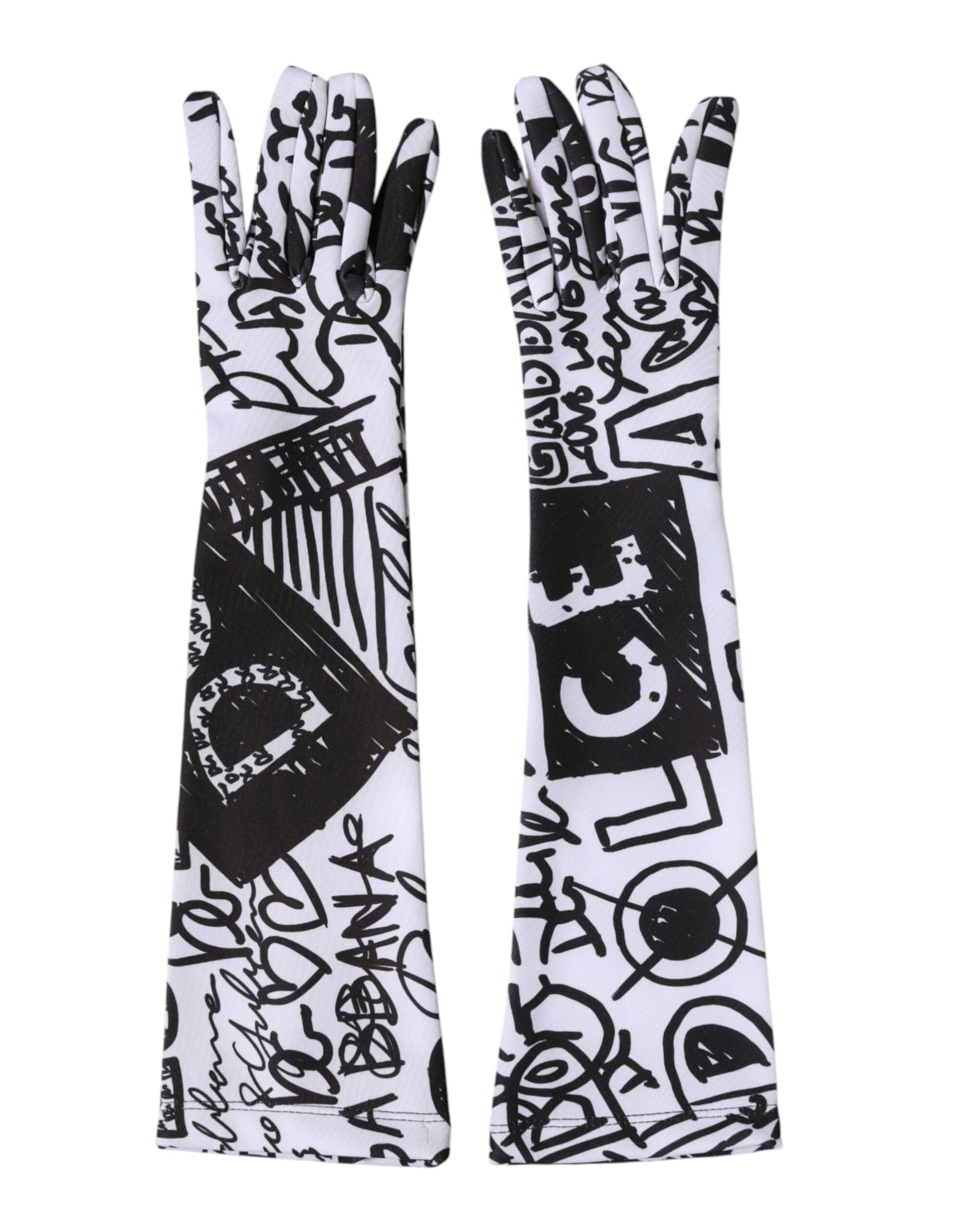 Dolce &amp; Gabbana Handsker Sorte Hvide DG Logo Albuelange Vanter