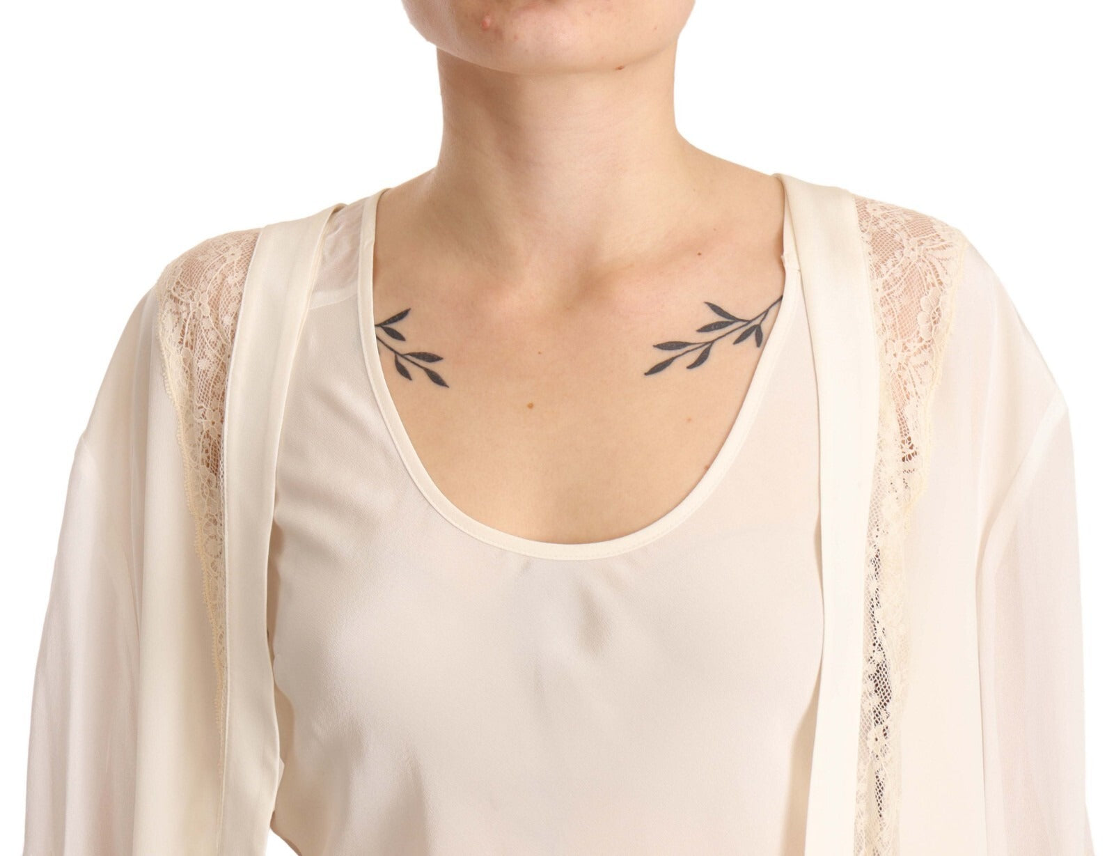 Twinset Off White Tank Lace Trim Cardigan Dame Bluse Toppe