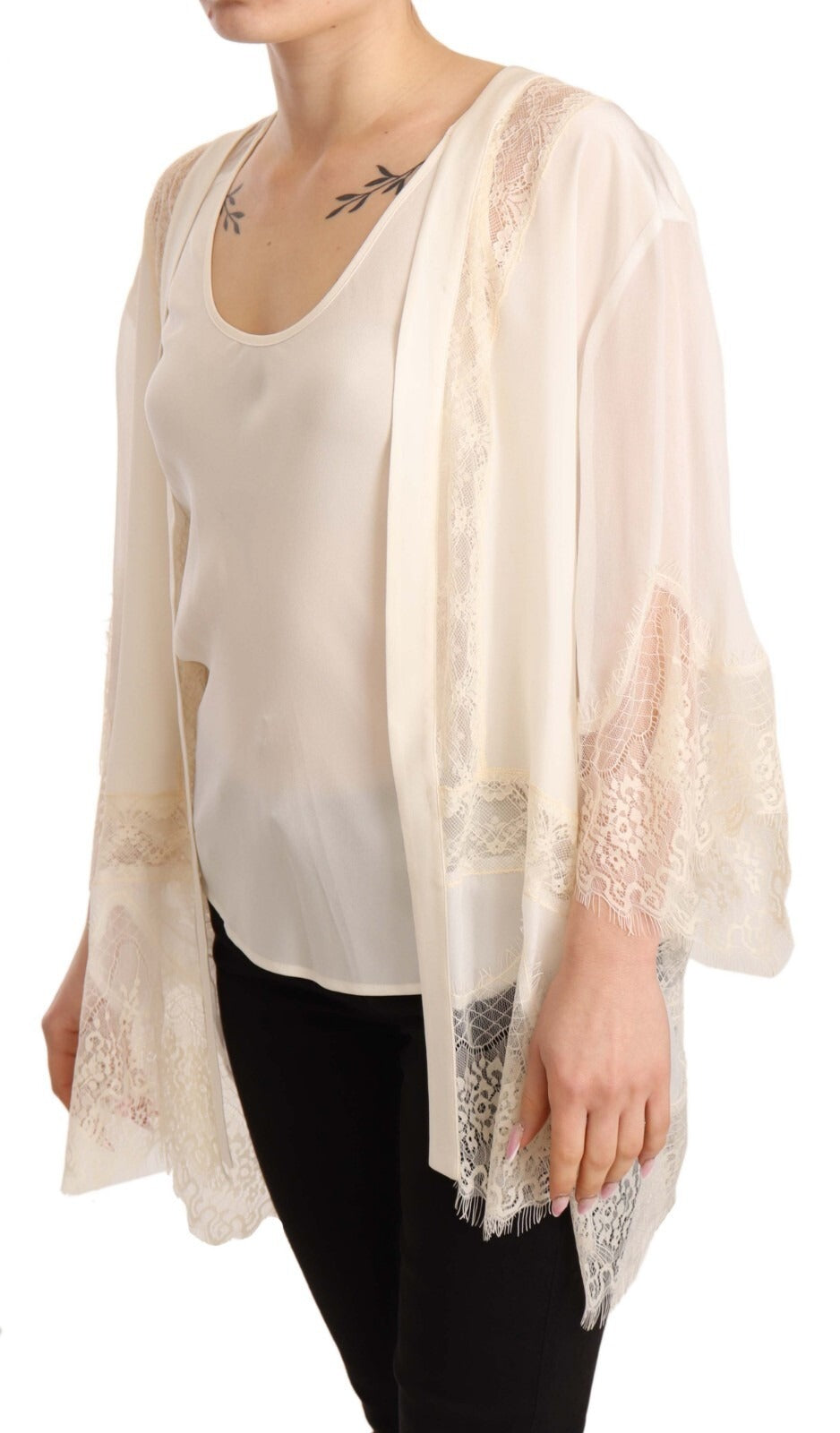 Twinset Off White Tank Lace Trim Cardigan Dame Bluse Toppe