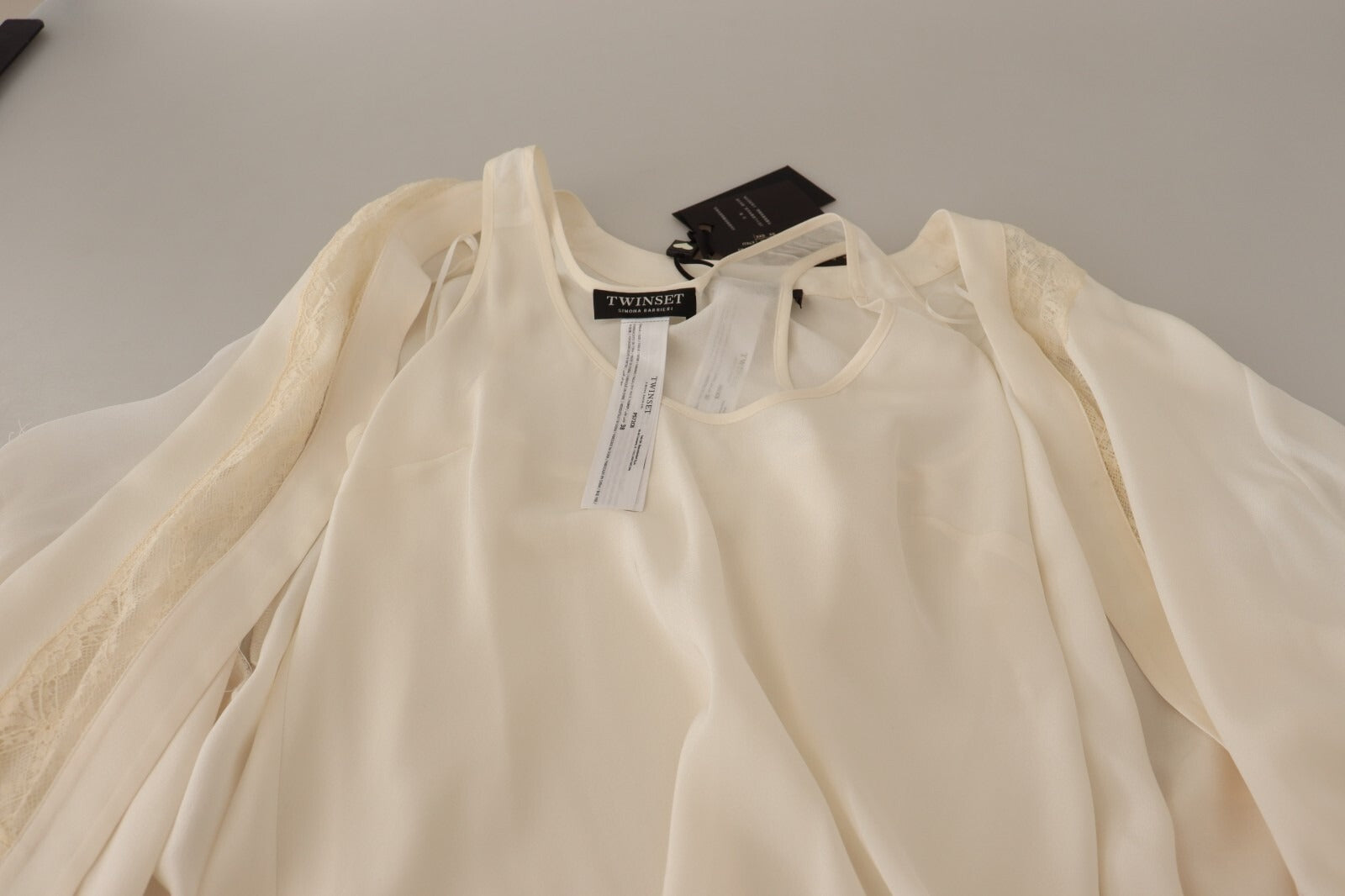 Twinset Off White Tank Lace Trim Cardigan Dame Bluse Toppe