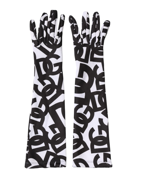 Dolce & Gabbana Black White DG Logo Elbow Length Mitten Gloves