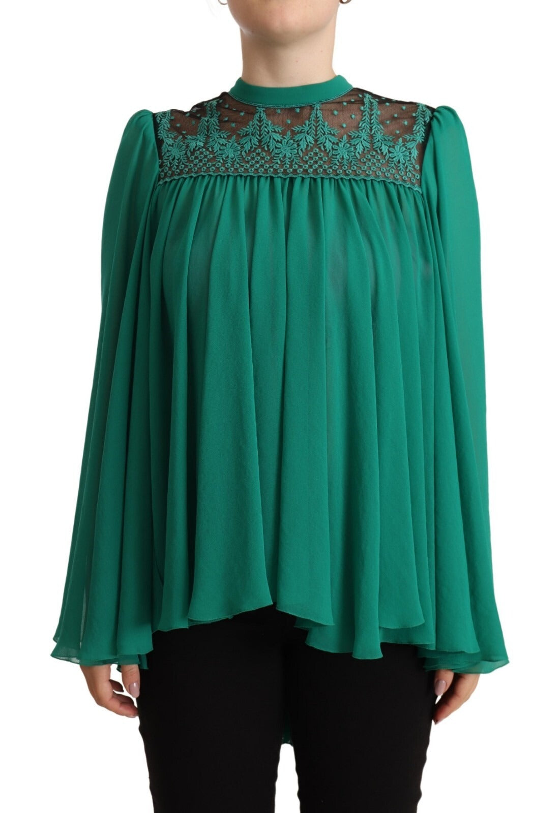 Philosophy Grøn Blonde Polyester Langærmet Plisseret Topbluse