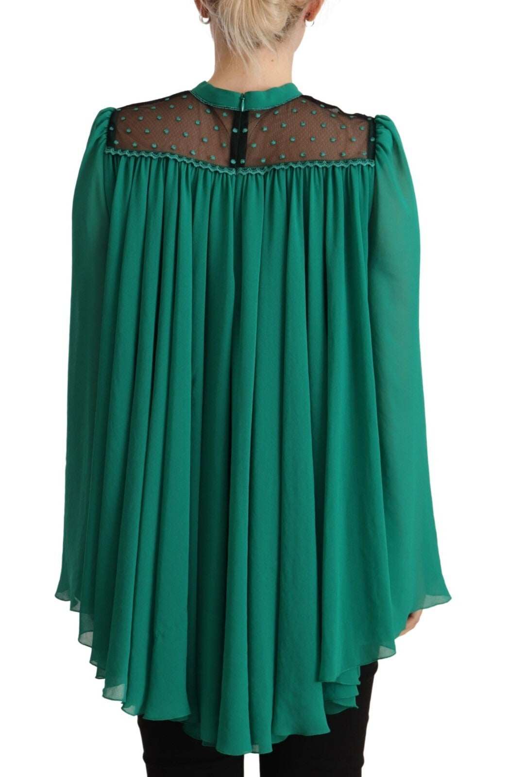 Philosophy Grøn Blonde Polyester Langærmet Plisseret Topbluse