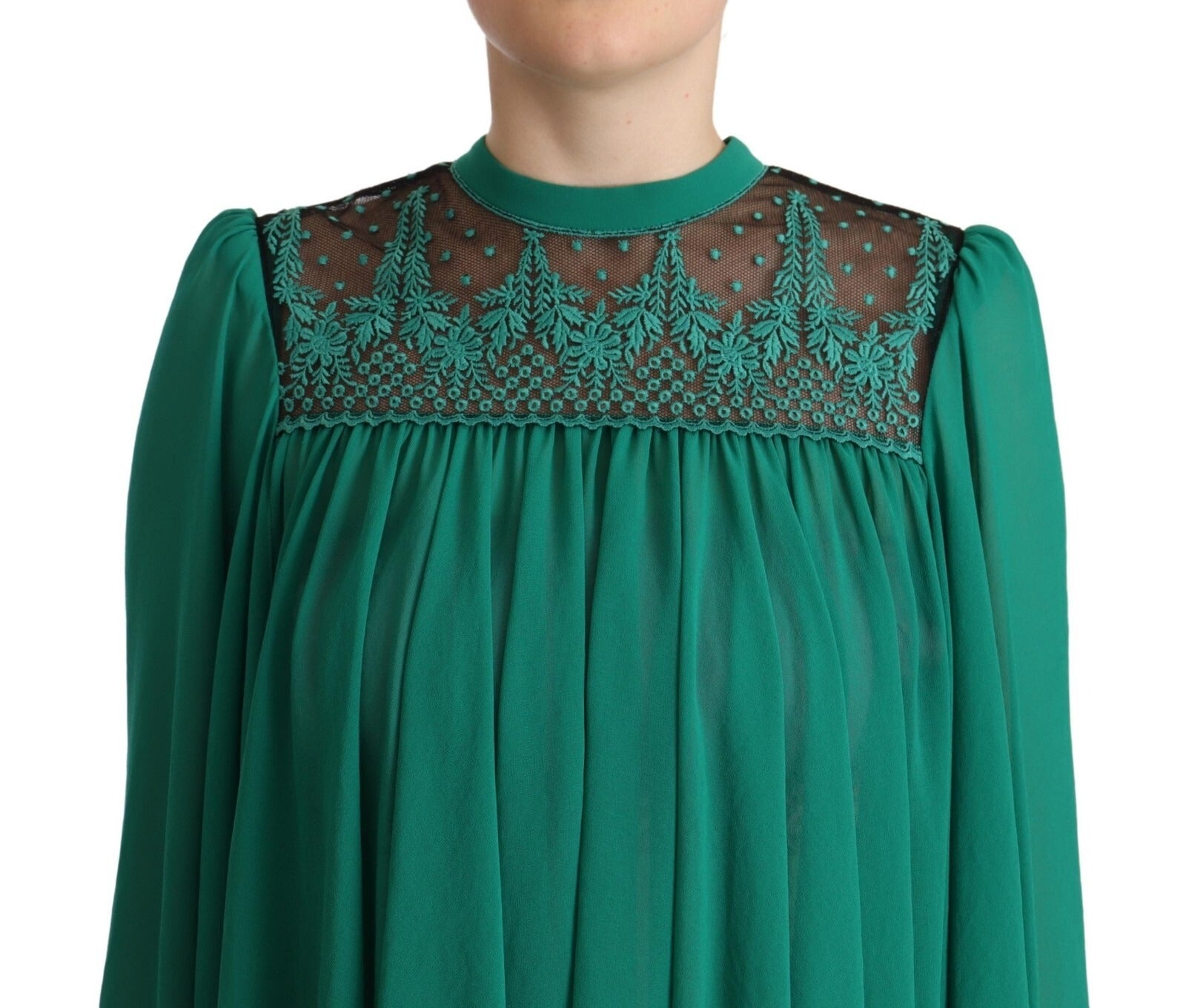Philosophy Grøn Blonde Polyester Langærmet Plisseret Topbluse