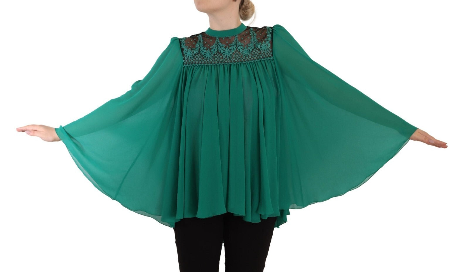 Philosophy Grøn Blonde Polyester Langærmet Plisseret Topbluse