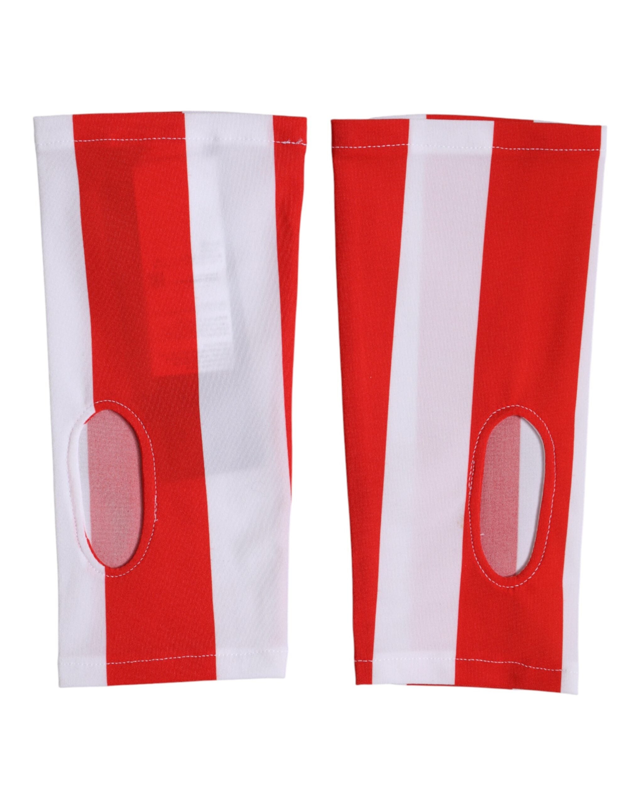 Dolce &amp; Gabbana Røde Hvide Nylon Fingerløse Håndledshandsker