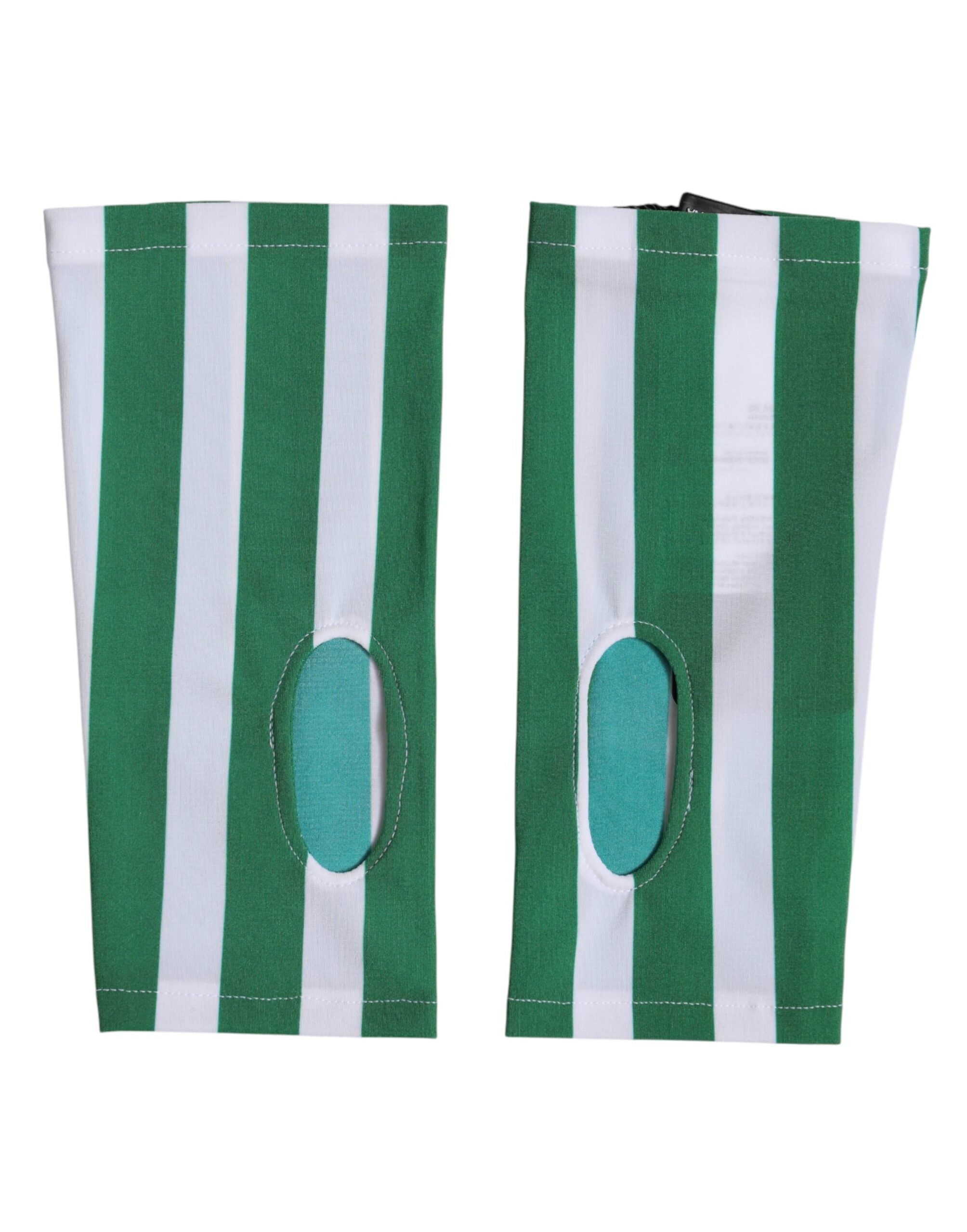 Dolce &amp; Gabbana Grønne Hvide Nylon Fingerløse Håndledshandsker