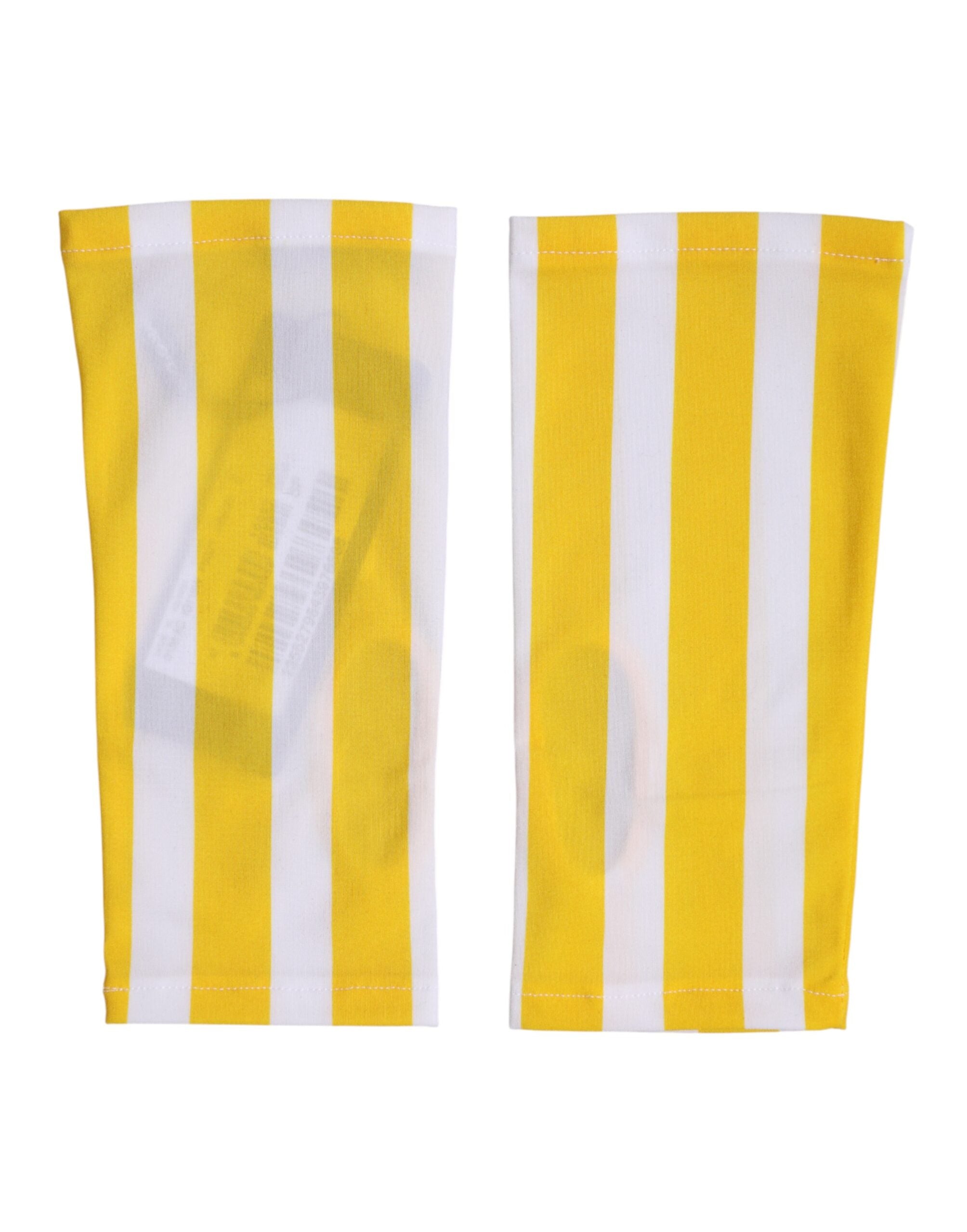 Dolce &amp; Gabbana Gule Hvide Nylon Fingerløse Håndledshandsker