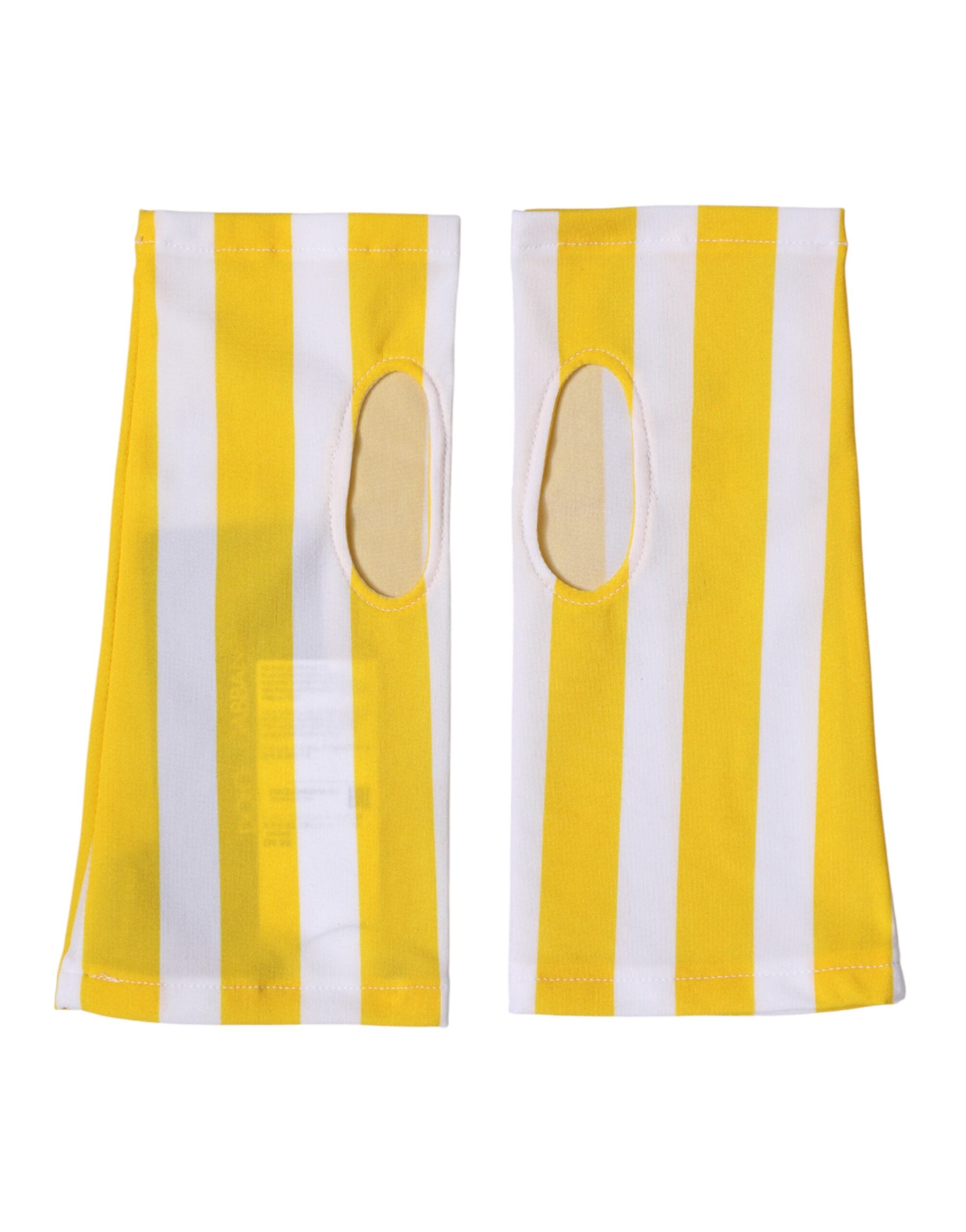 Dolce &amp; Gabbana Gule Hvide Nylon Fingerløse Håndledshandsker