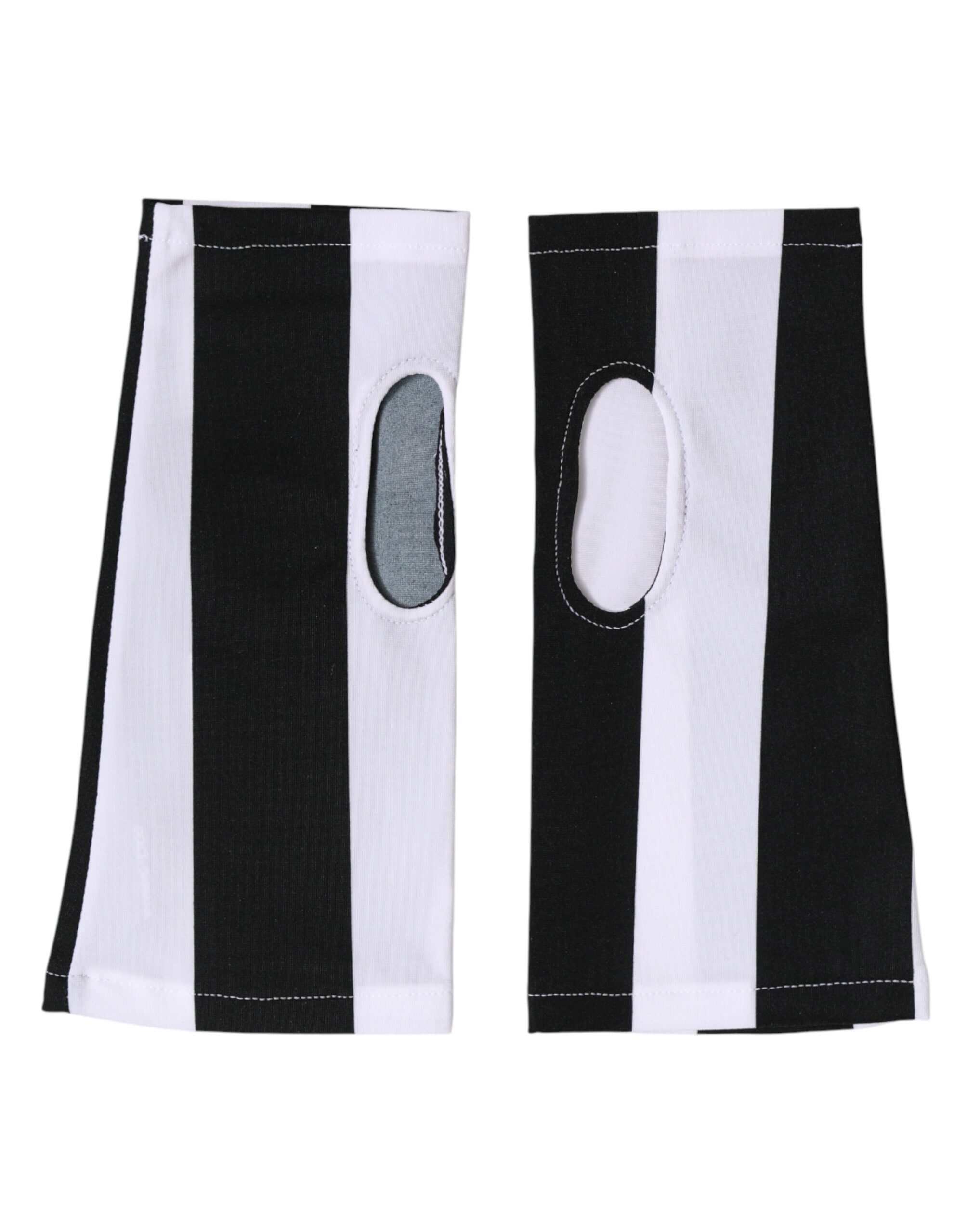Dolce &amp; Gabbana Sorte Hvide Nylon Fingerløse Håndledshandsker