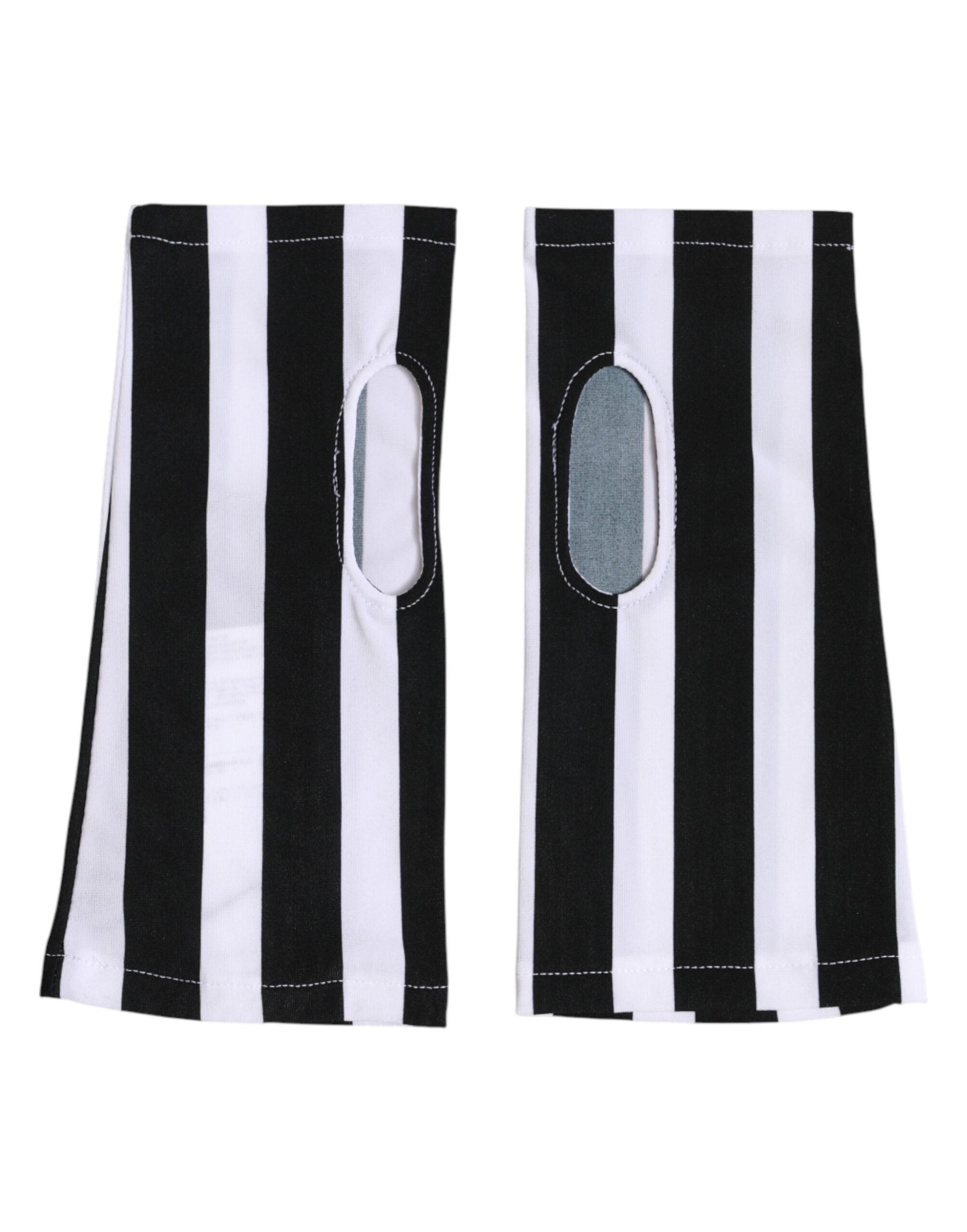 Dolce &amp; Gabbana Sorte Hvide Nylon Fingerløse Håndledshandsker