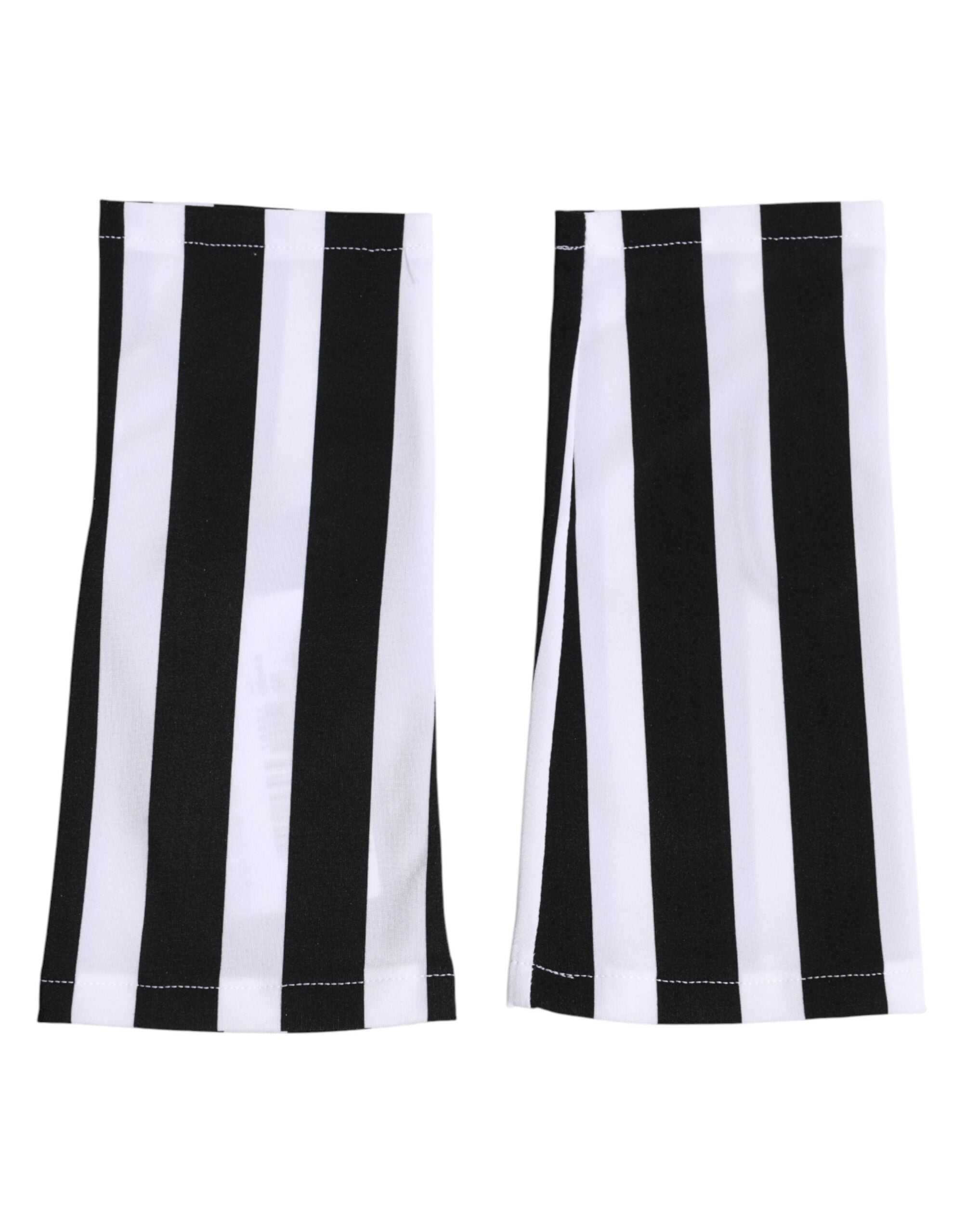 Dolce &amp; Gabbana Sorte Hvide Nylon Fingerløse Håndledshandsker