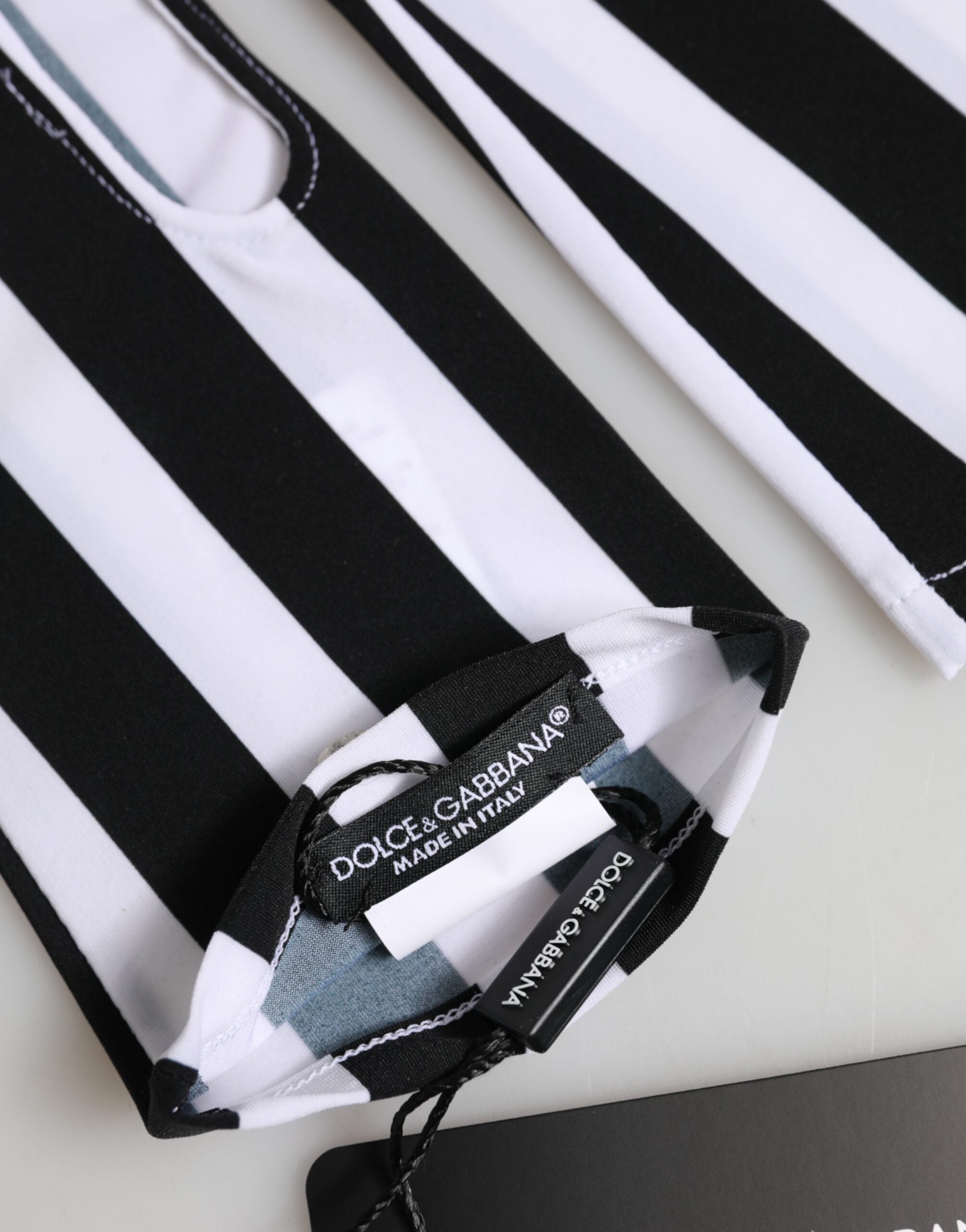 Dolce &amp; Gabbana Sorte Hvide Nylon Fingerløse Håndledshandsker