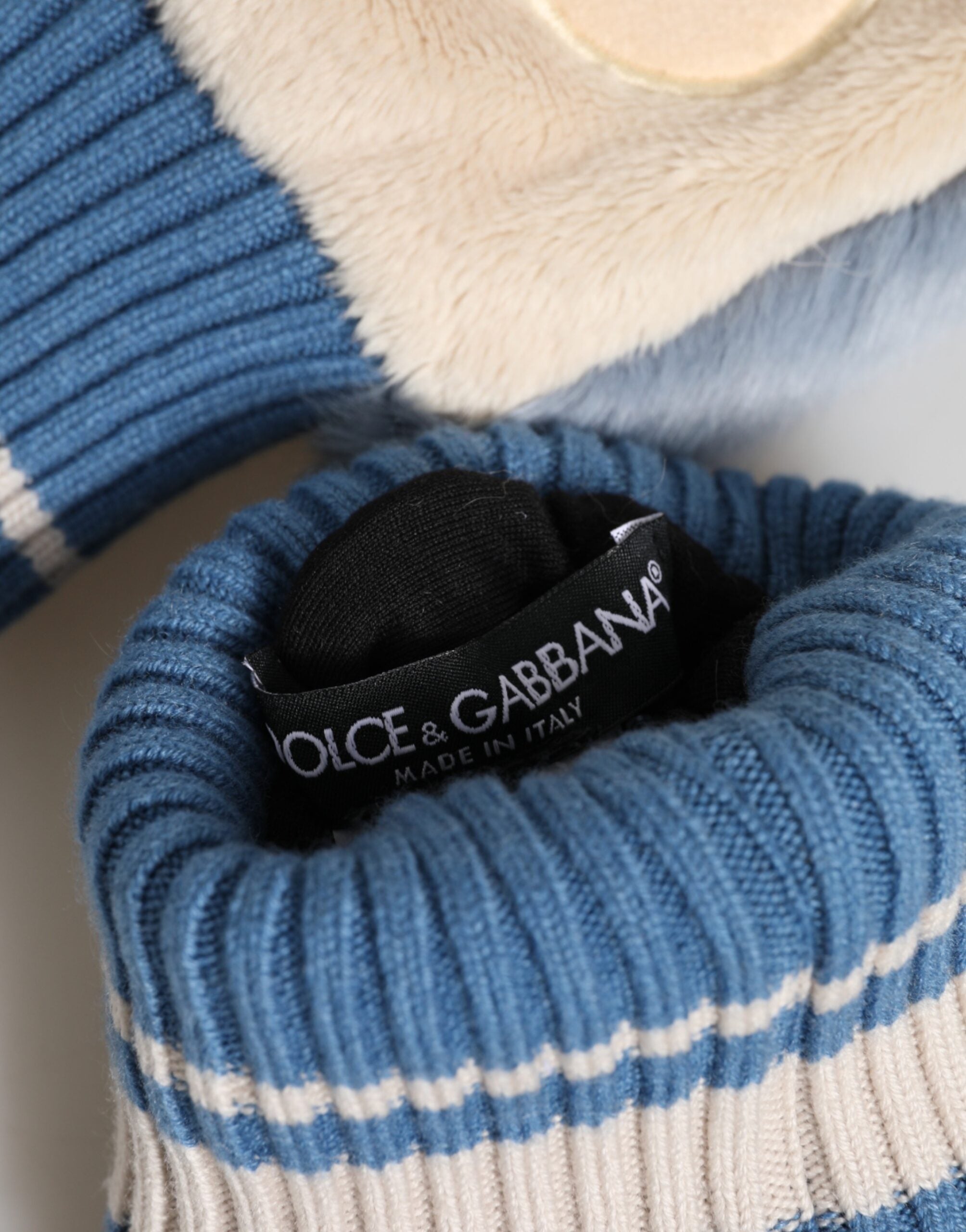 Dolce &amp; Gabbana Blå Akryl Strikkede Pelshandsker Med Håndled