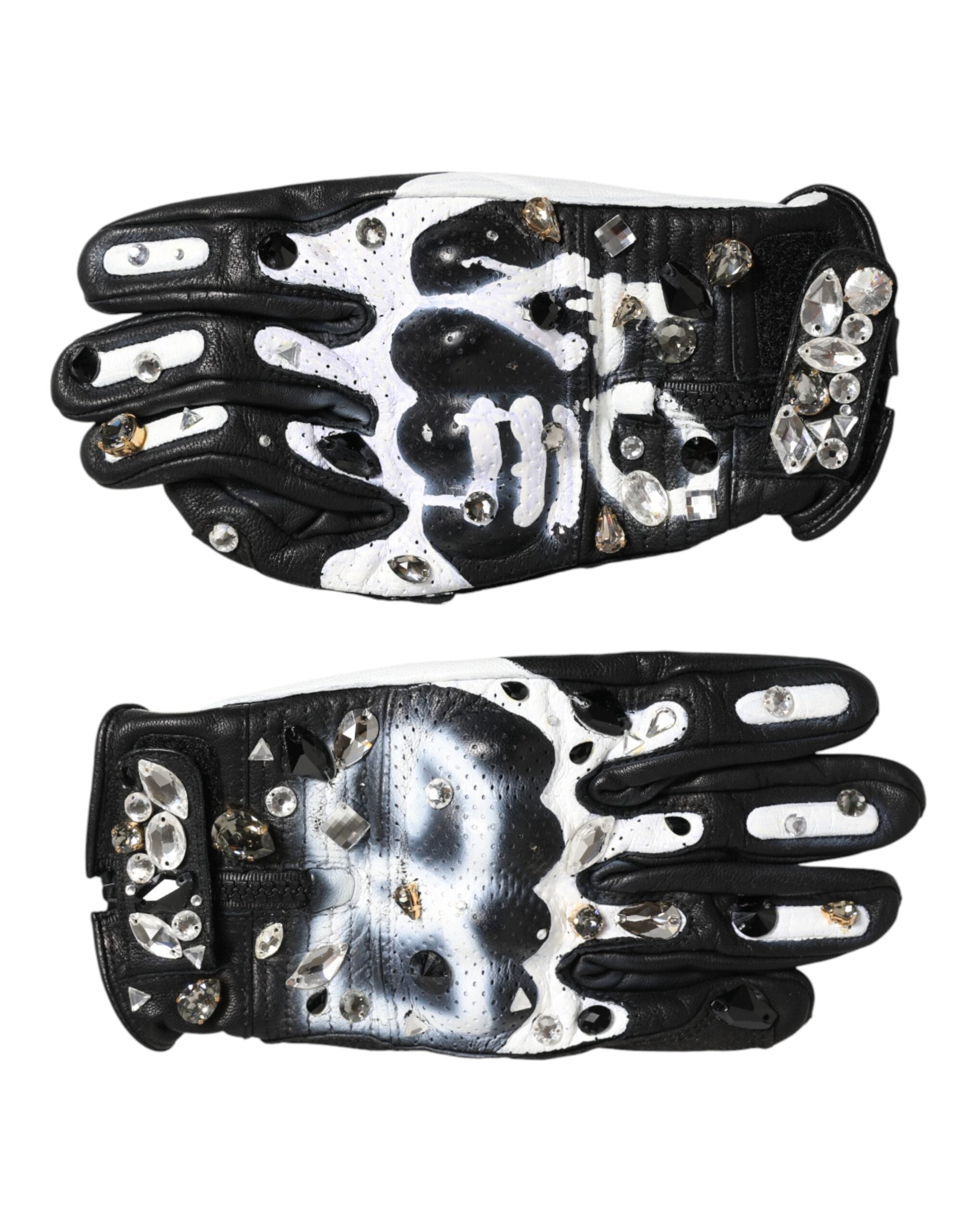 Dolce &amp; Gabbana Handsker Sorte Hvide Krystal Vanter Håndledslange