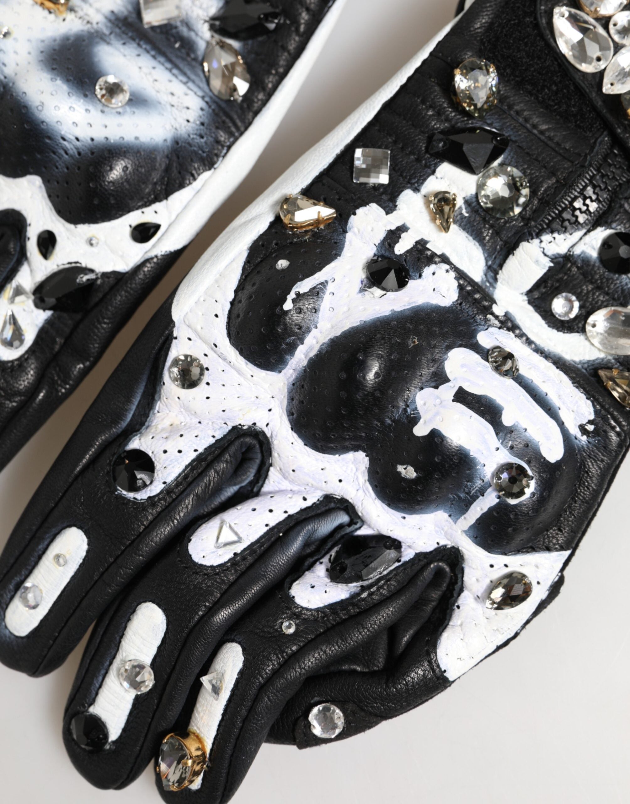 Dolce &amp; Gabbana Handsker Sorte Hvide Krystal Vanter Håndledslange