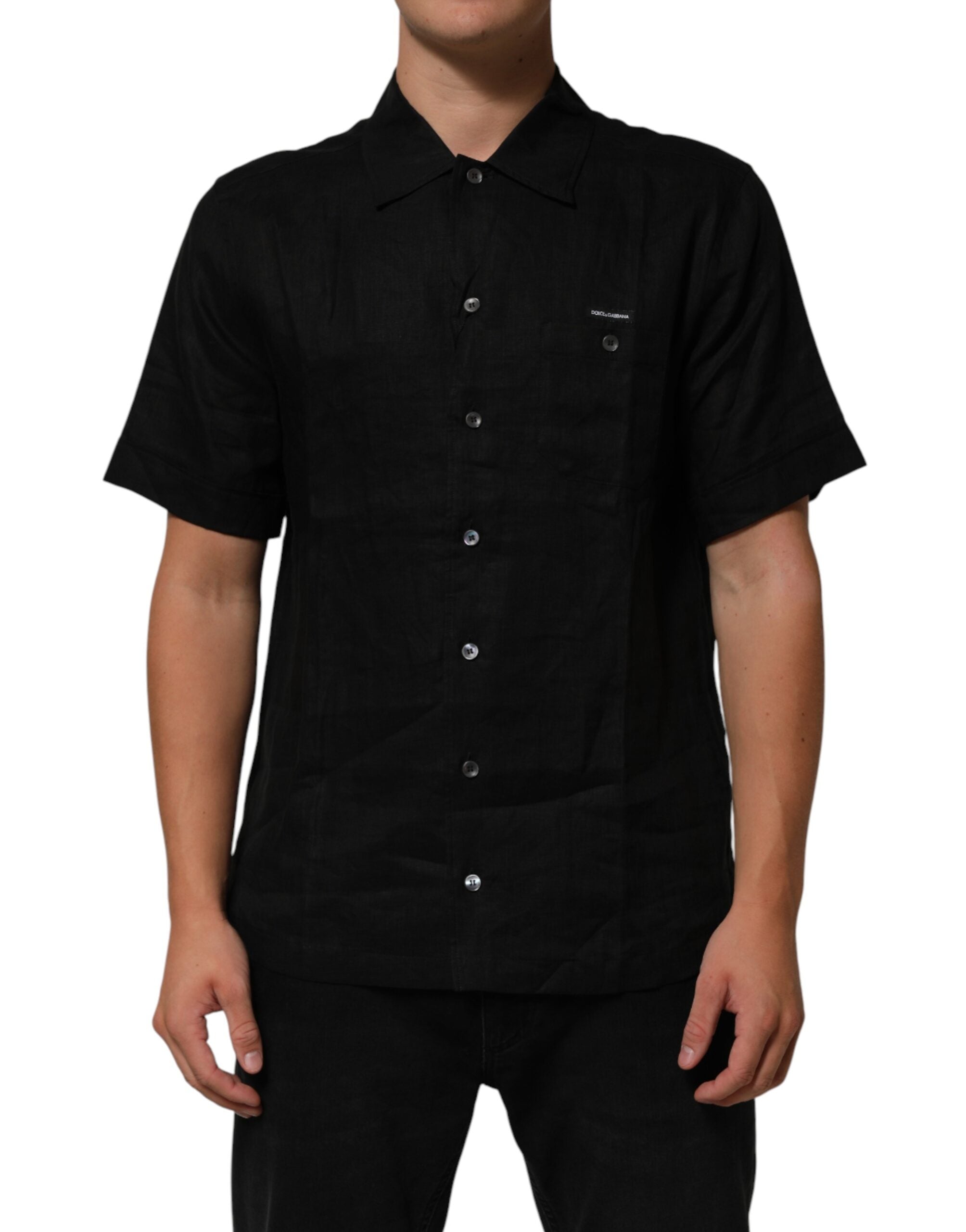 Carhartt WIP sort poloshirt med korte ærmer og krave i hør