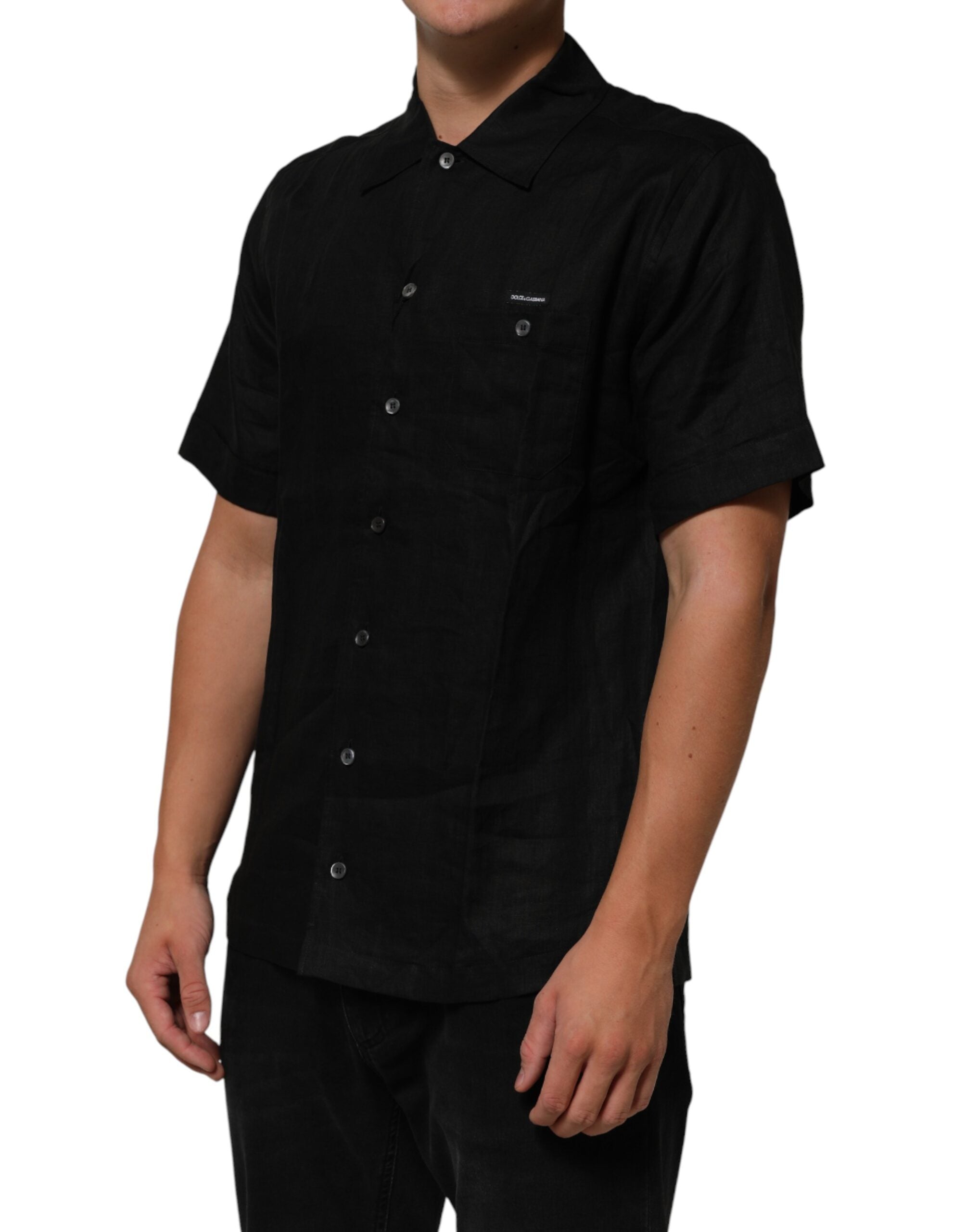 Carhartt WIP sort poloshirt med korte ærmer og krave i hør