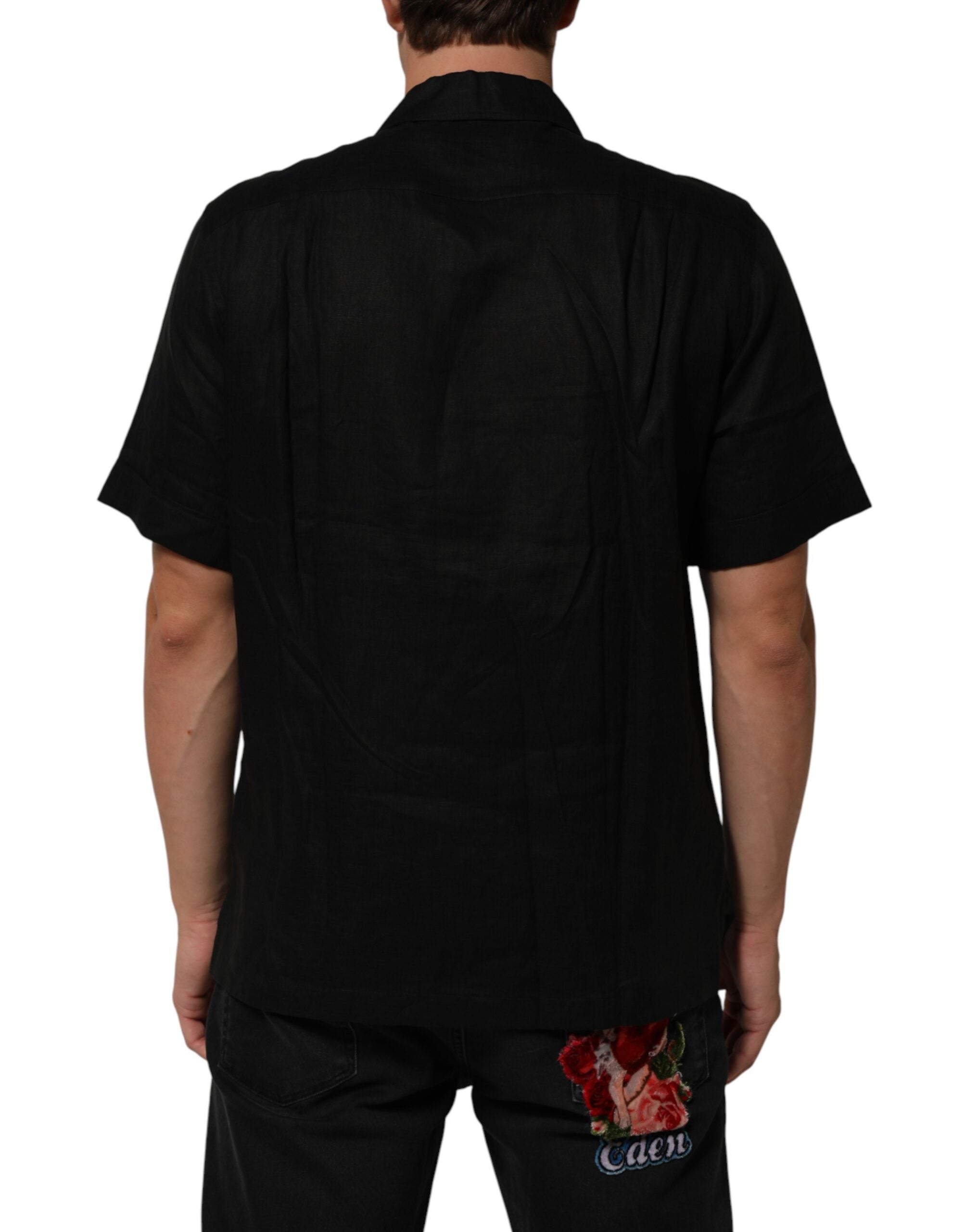 Carhartt WIP sort poloshirt med korte ærmer og krave i hør