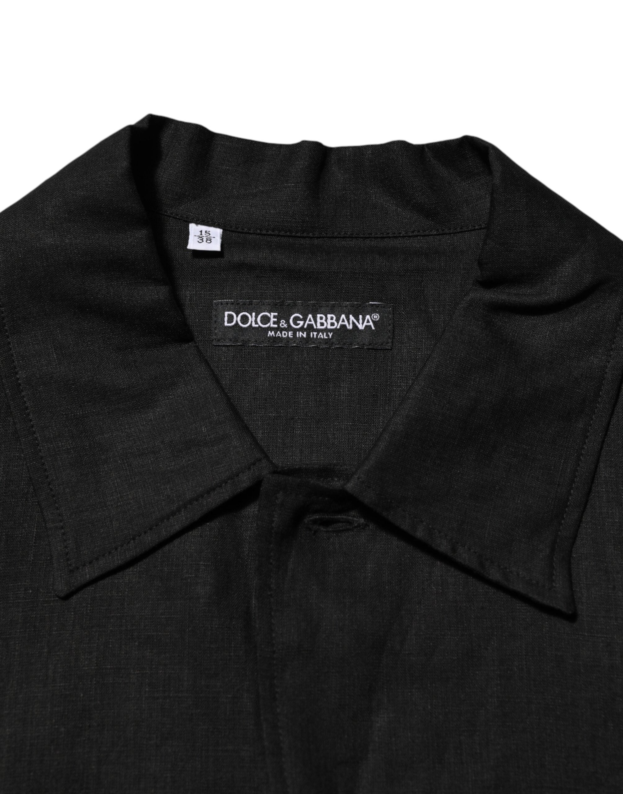 Carhartt WIP sort poloshirt med korte ærmer og krave i hør
