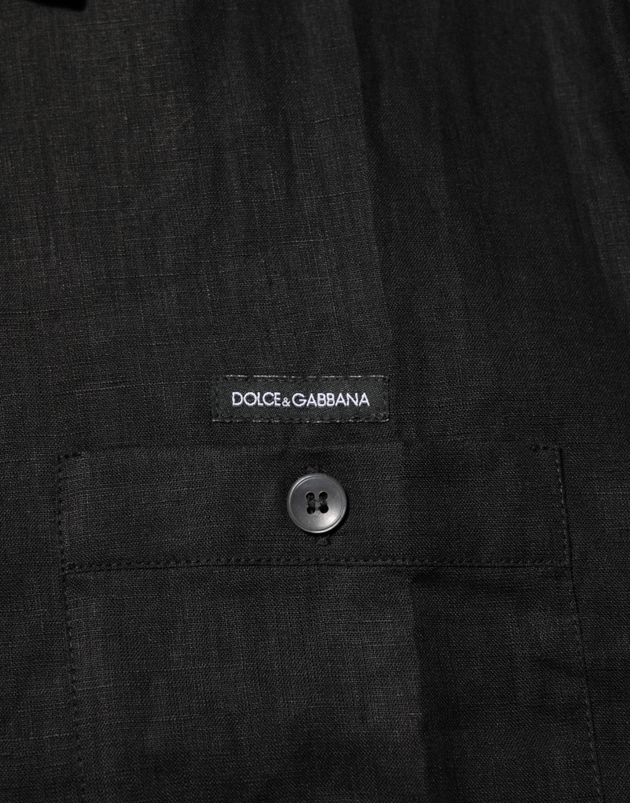Carhartt WIP sort poloshirt med korte ærmer og krave i hør