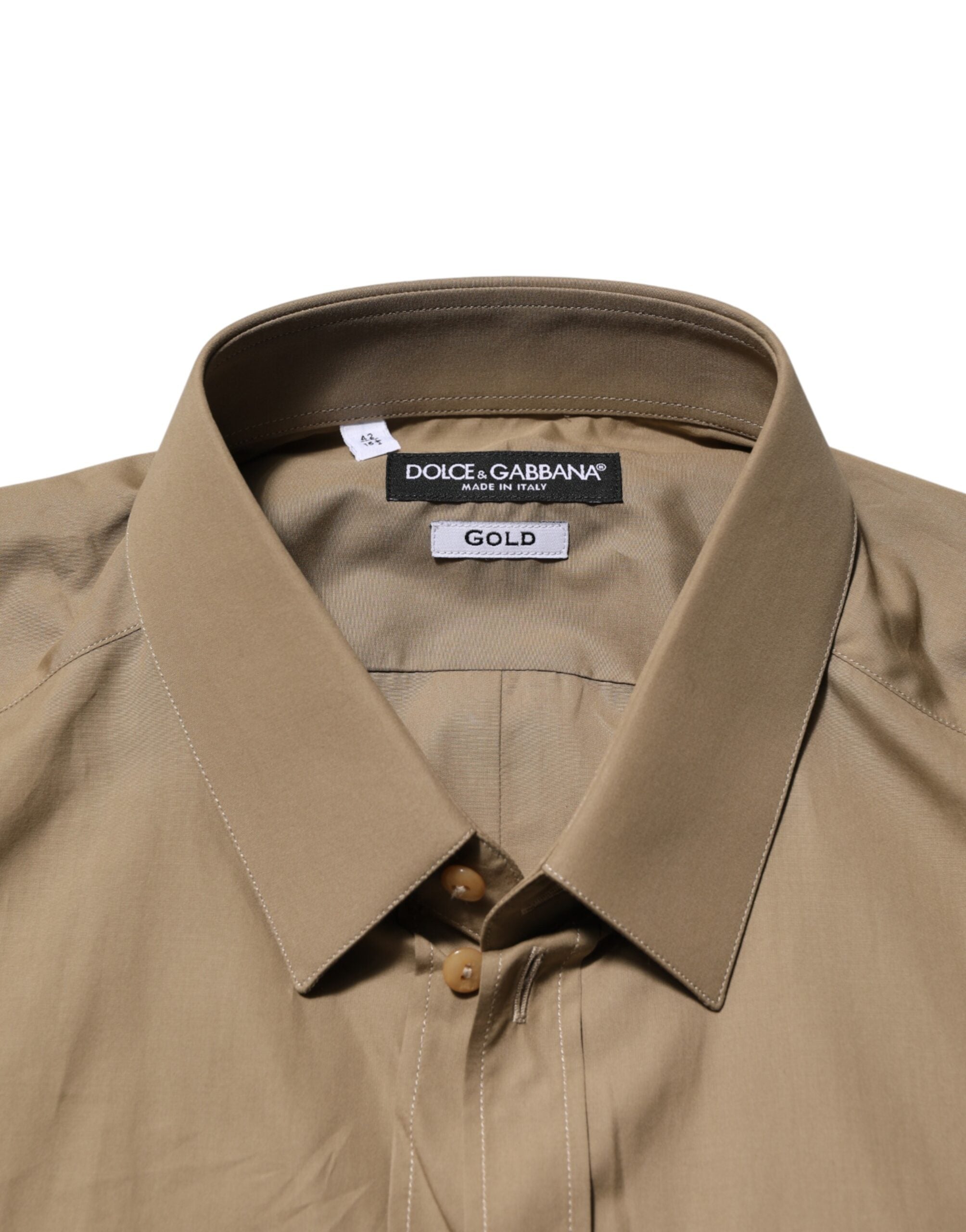 Dolce & Gabbana Brown Cotton Collared Men GOLD Dress Shirt