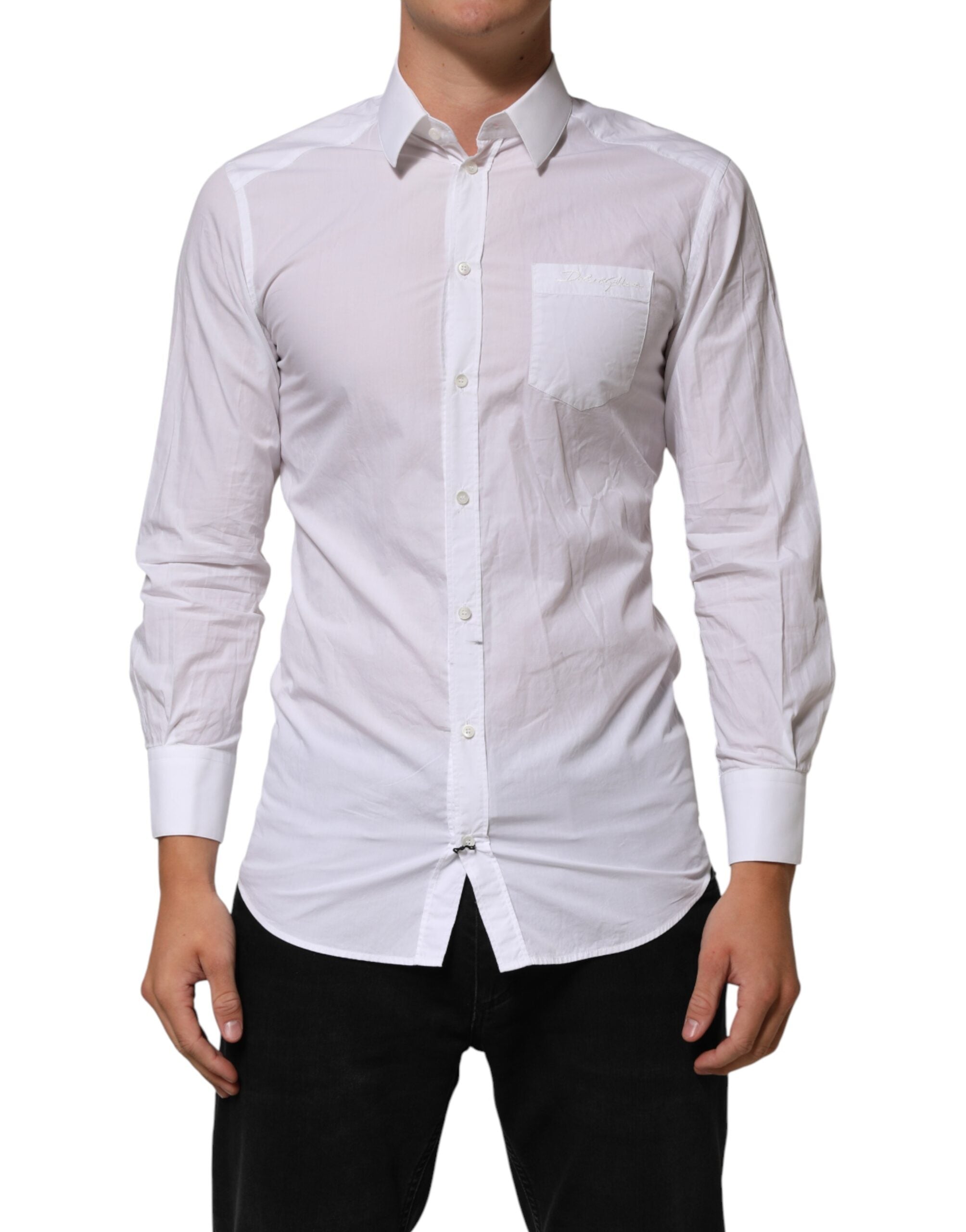 Dolce & Gabbana White Cotton Collared Men GOLD Dress Shirt Hilstor Dolce & Gabbana White Cotton Collared Men GOLD Dress Shirt Hilstor