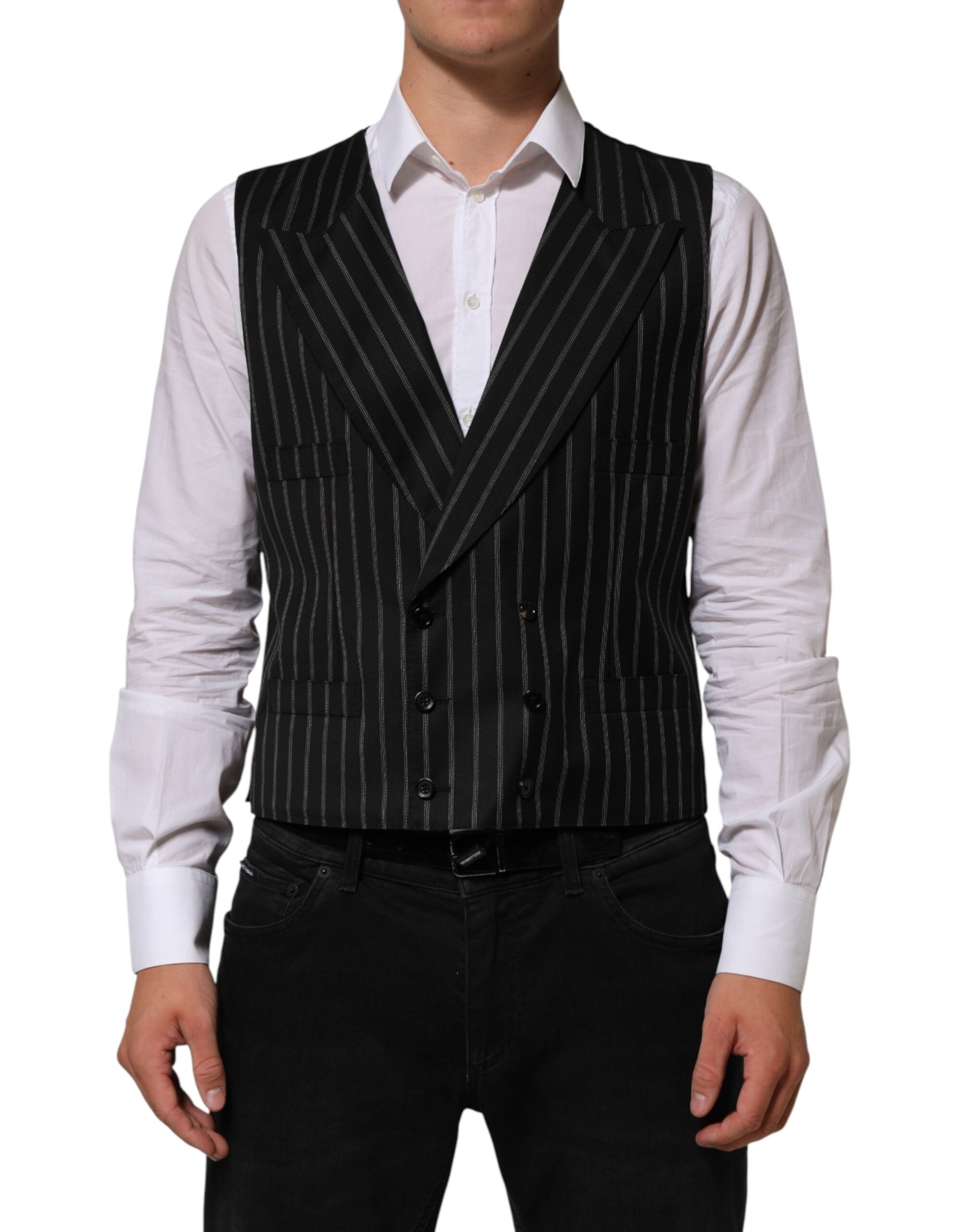 Dolce &amp; Gabbana Sorte Striber Uldkjole Herrevest